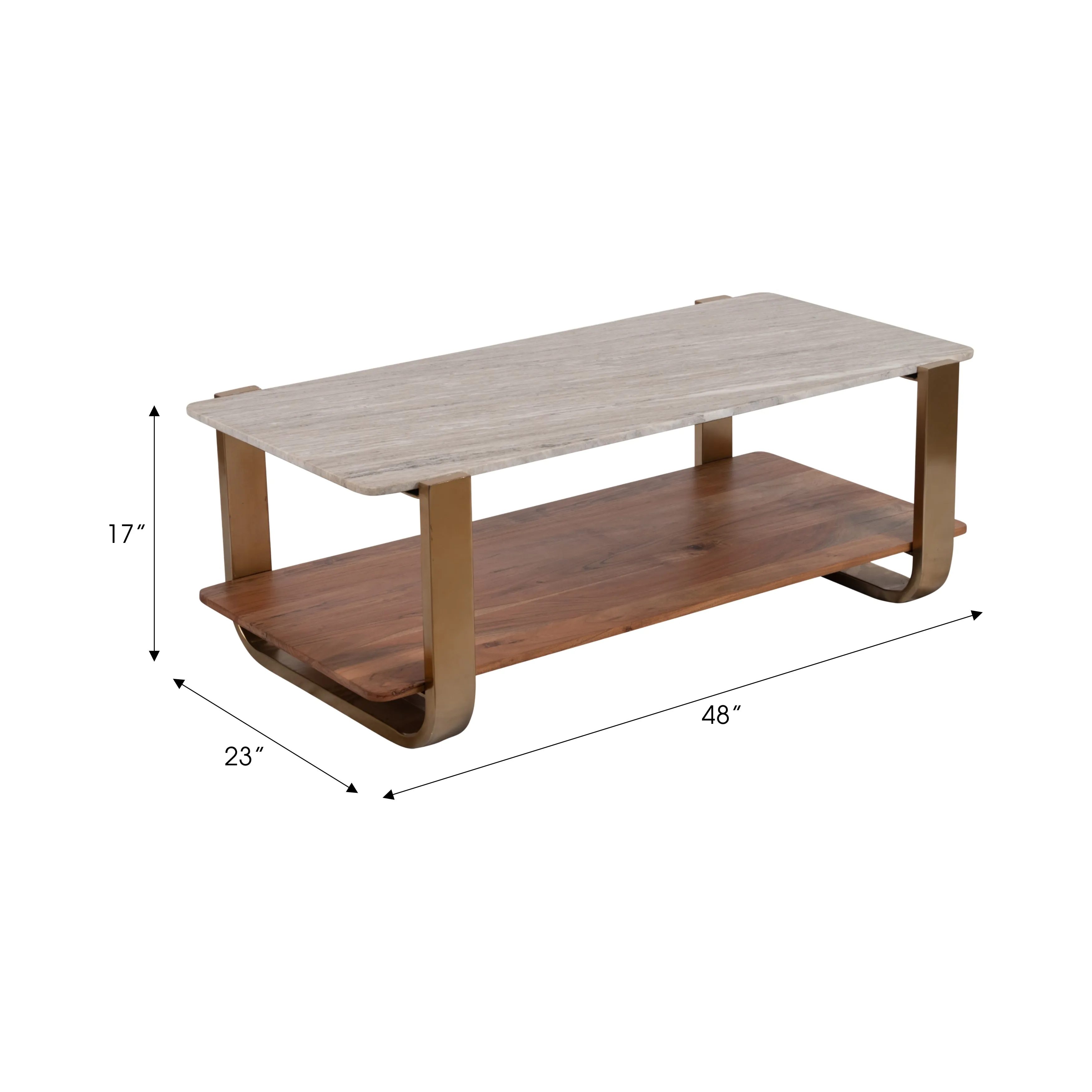 17" MARBLE TOP RECTANGLE COFFEE, GOLD KD