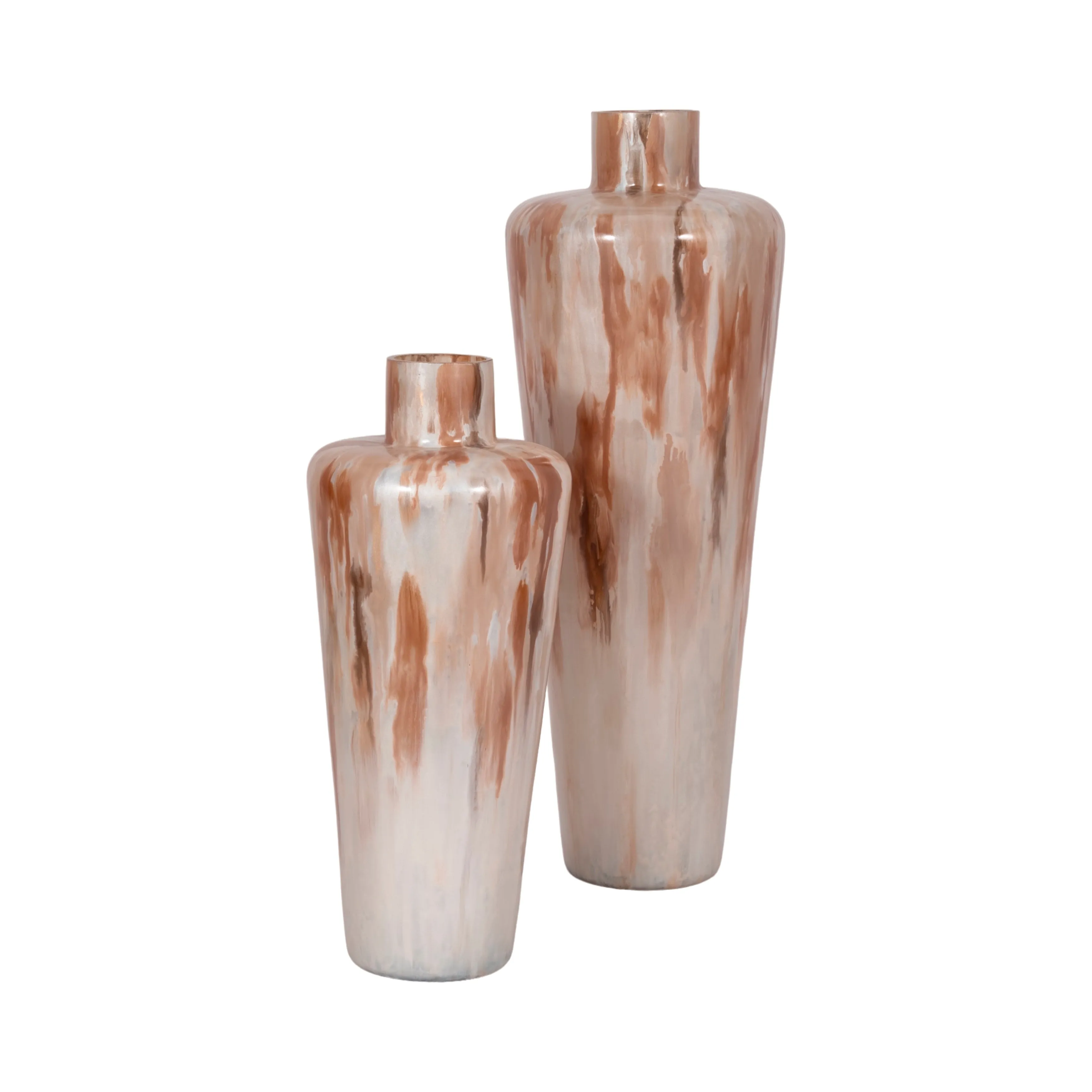 17" Nude Drip Finish Glass Floor Vase, Tan Multi