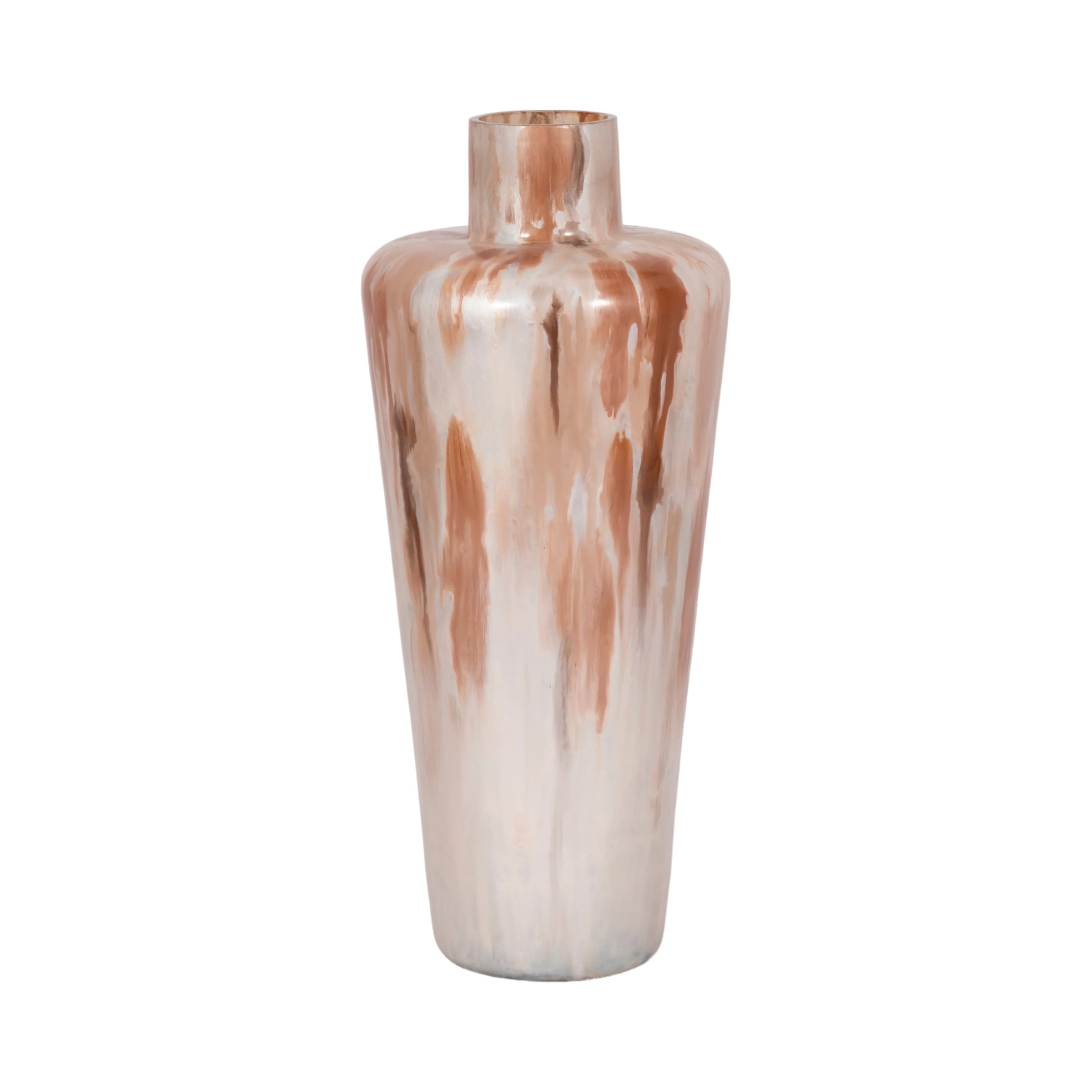 17" Nude Drip Finish Glass Floor Vase, Tan Multi