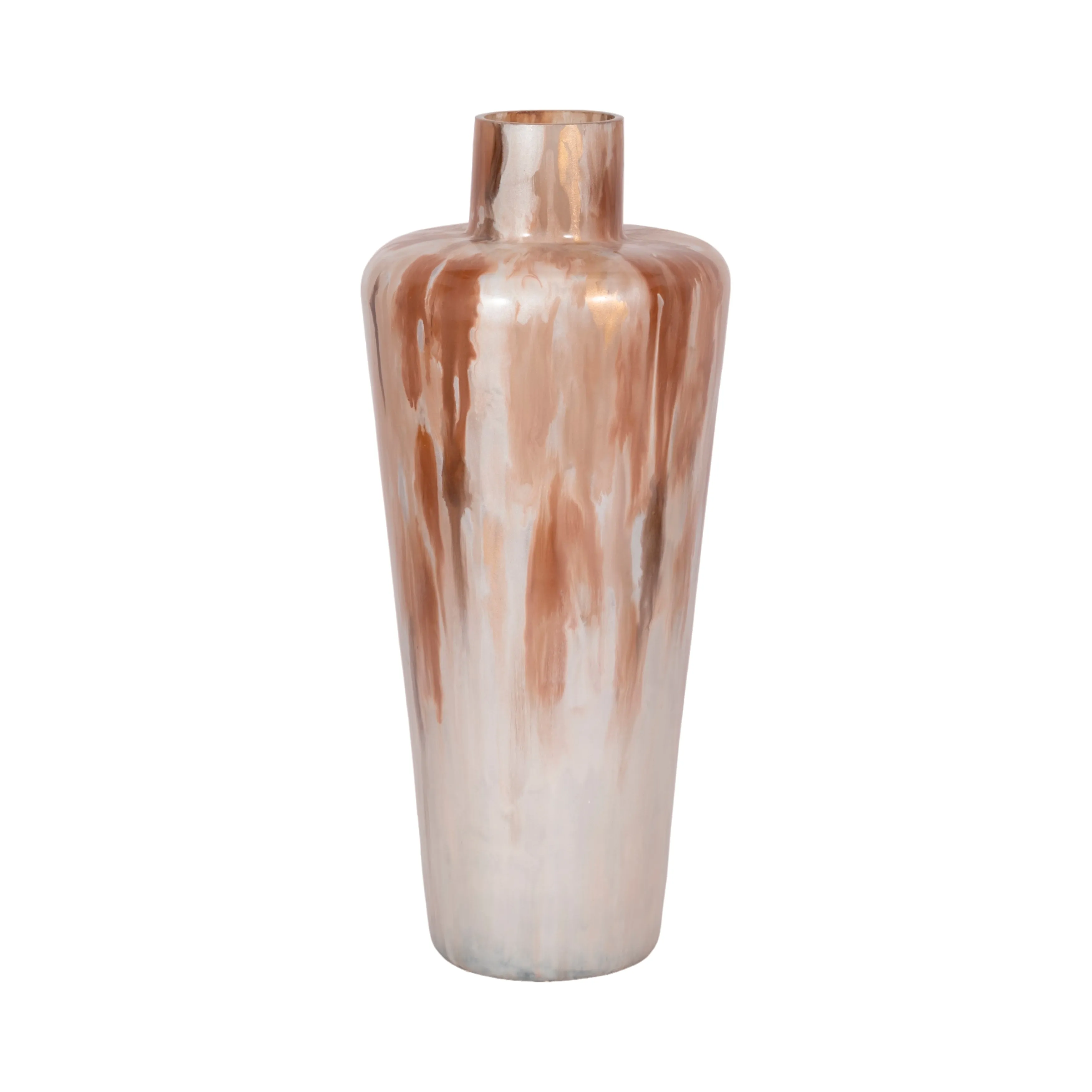 17" Nude Drip Finish Glass Floor Vase, Tan Multi