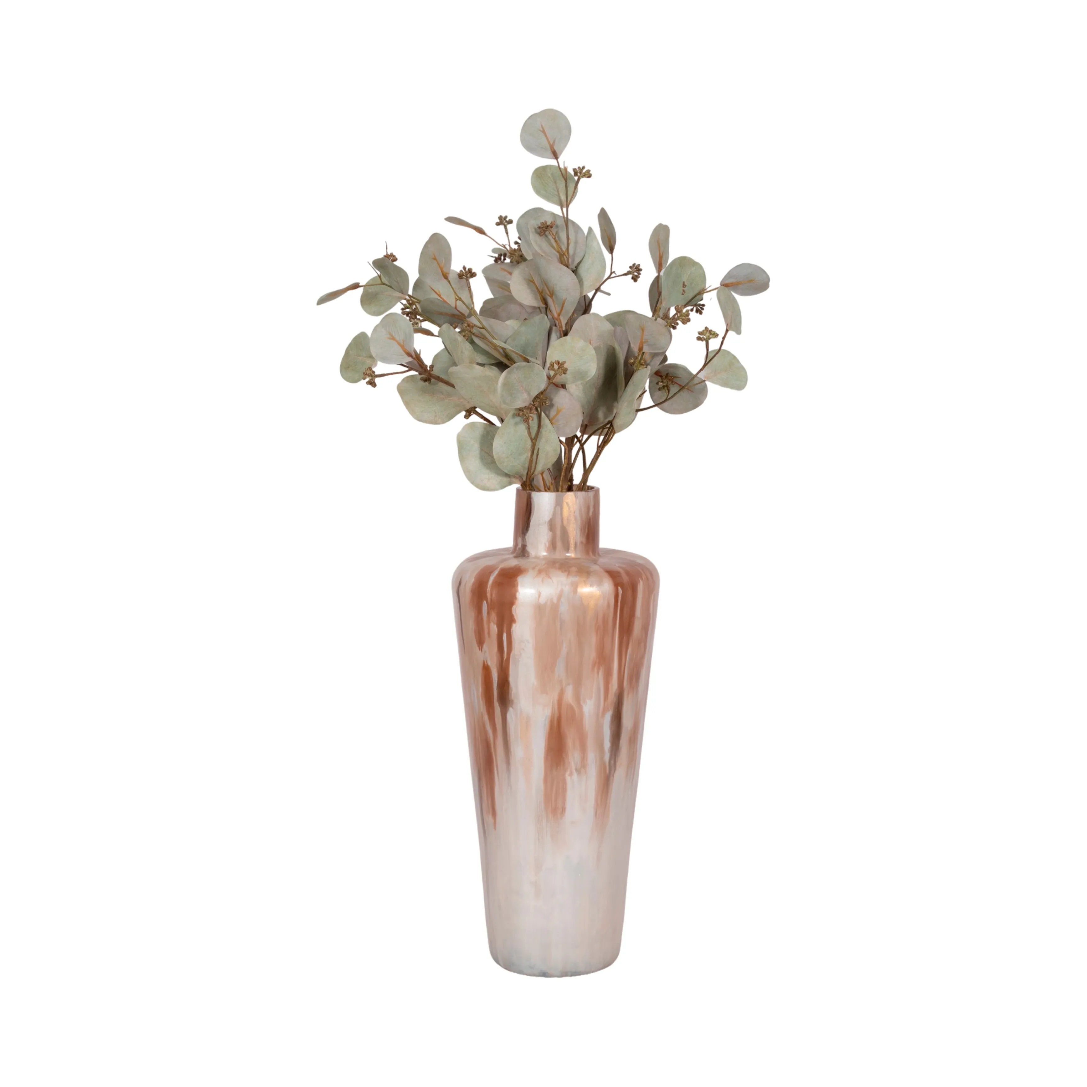 17" Nude Drip Finish Glass Floor Vase, Tan Multi
