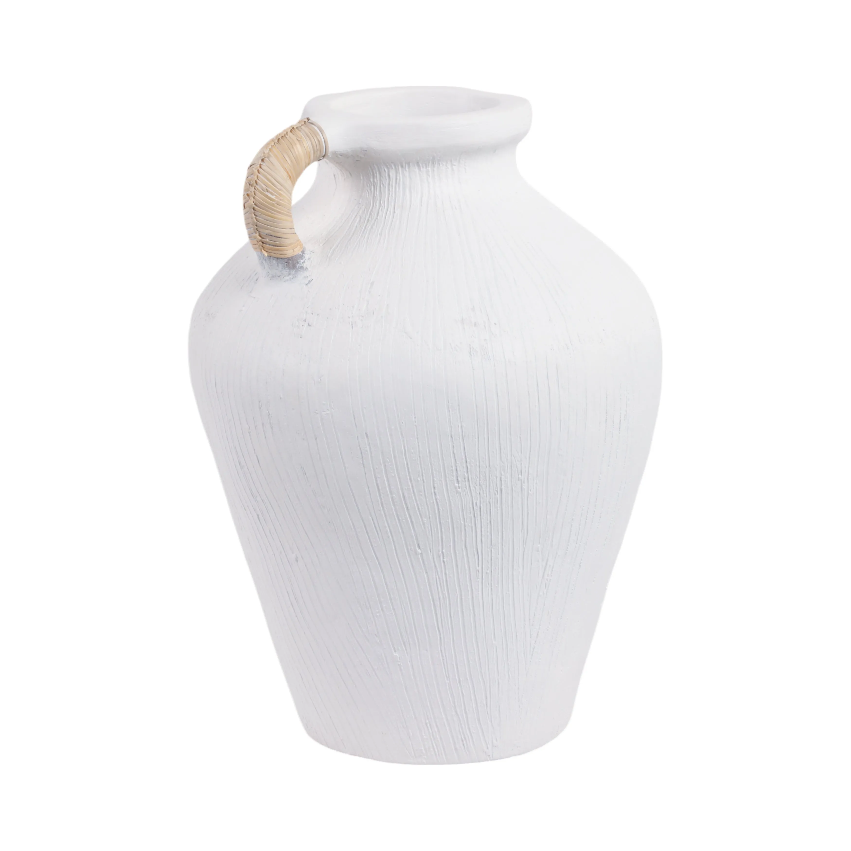 17" Textured Terracota Vase W/rattan Handle, Wht