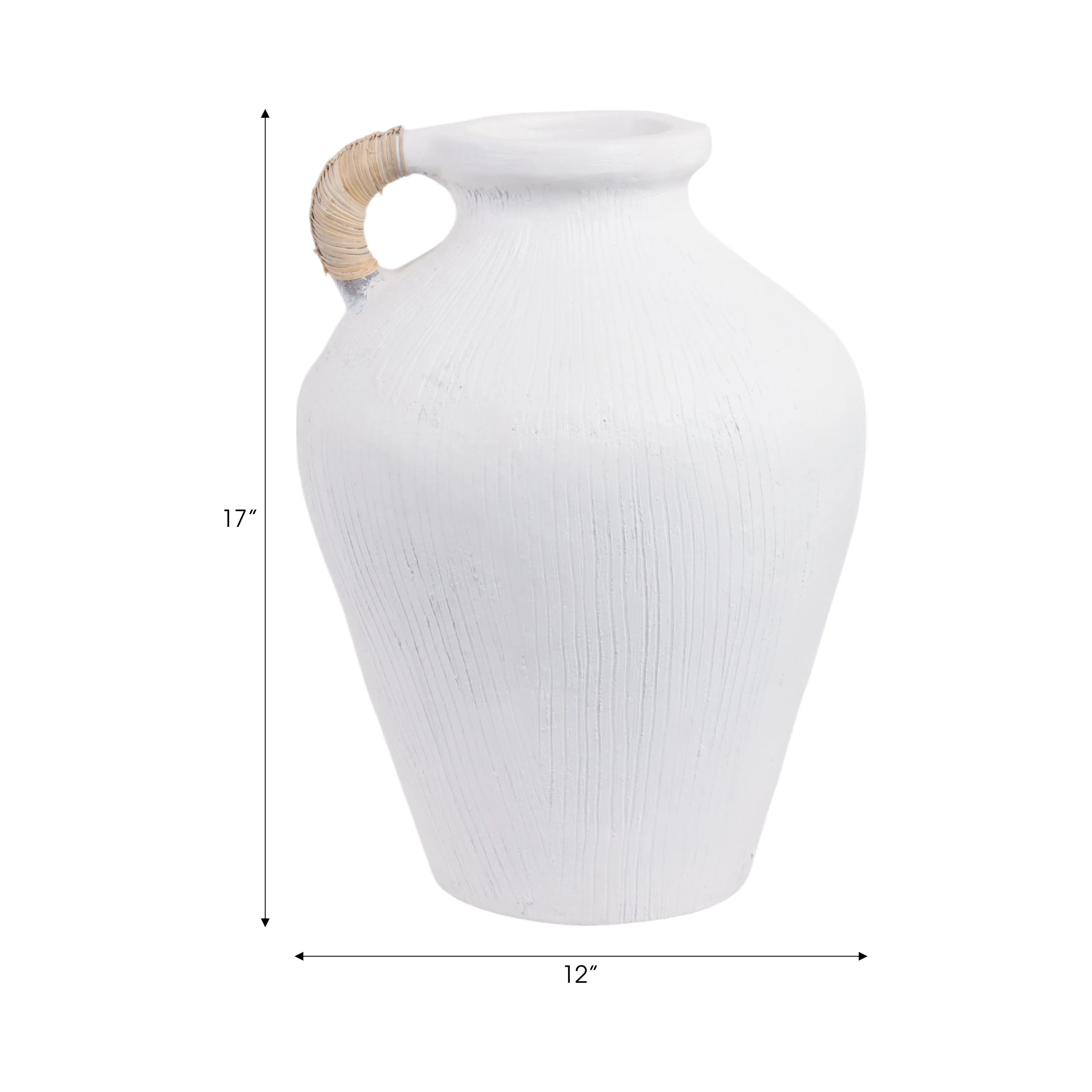 17" Textured Terracota Vase W/rattan Handle, Wht