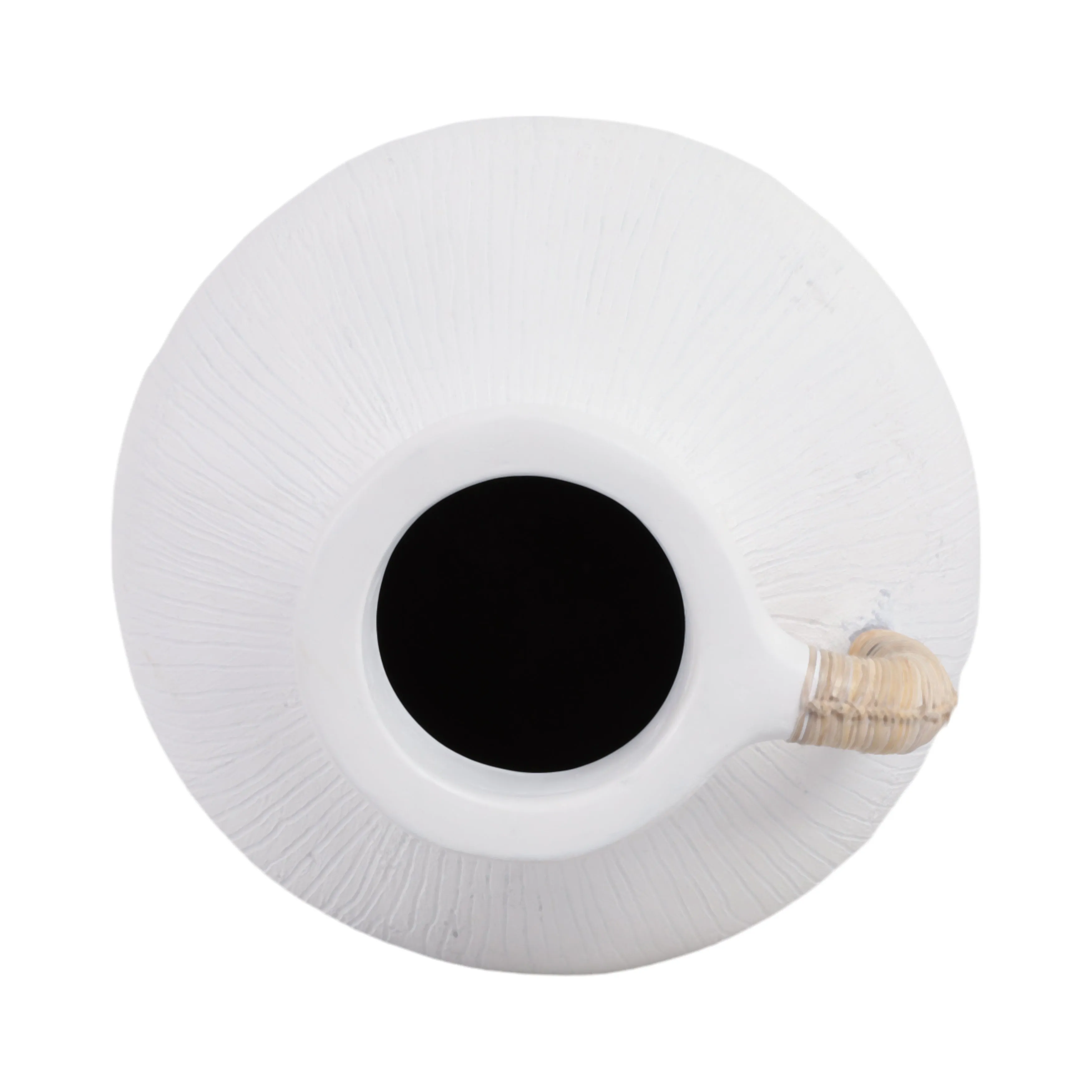 17" Textured Terracota Vase W/rattan Handle, Wht