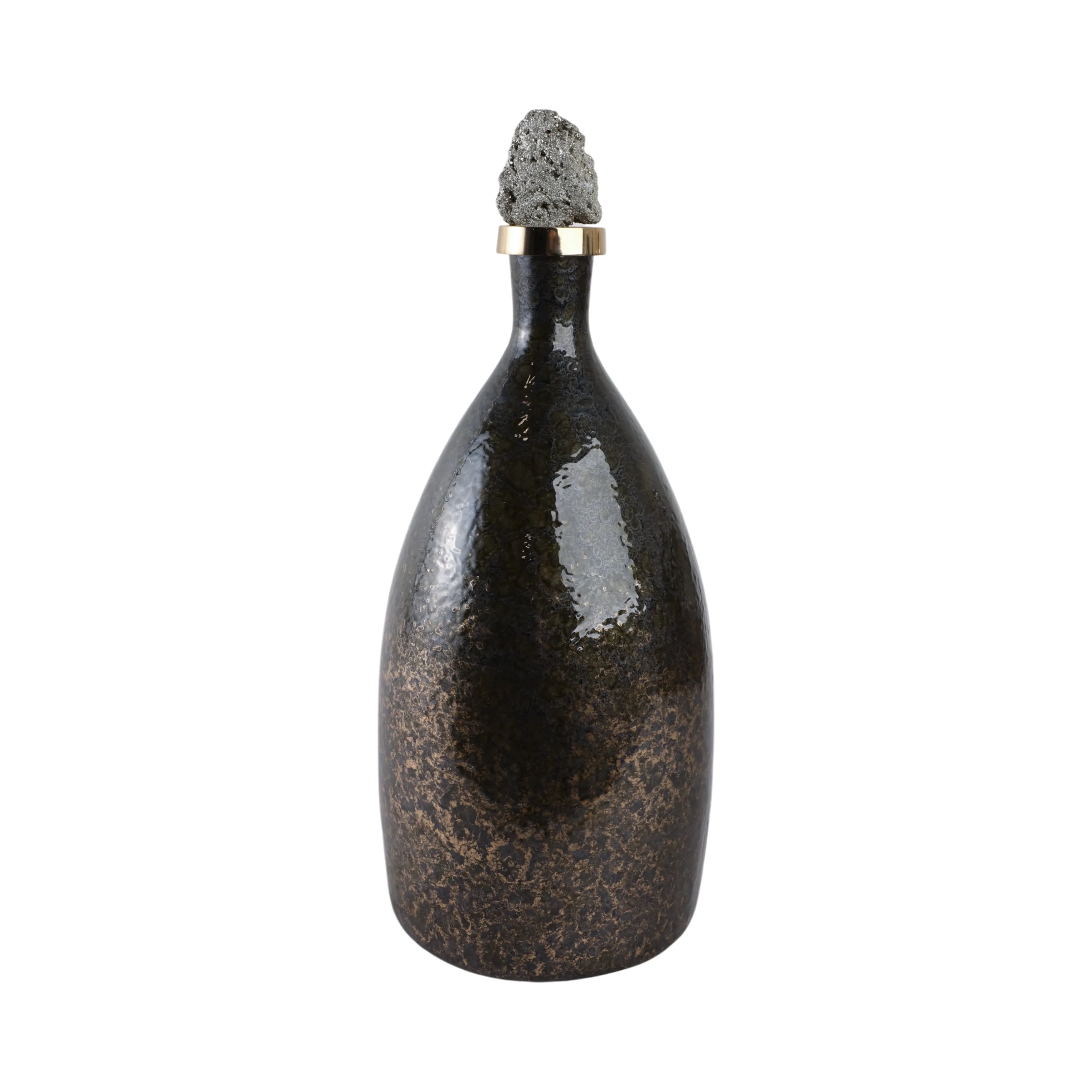 18" Arielle Medium Pyrite Stone And Glass Bottle