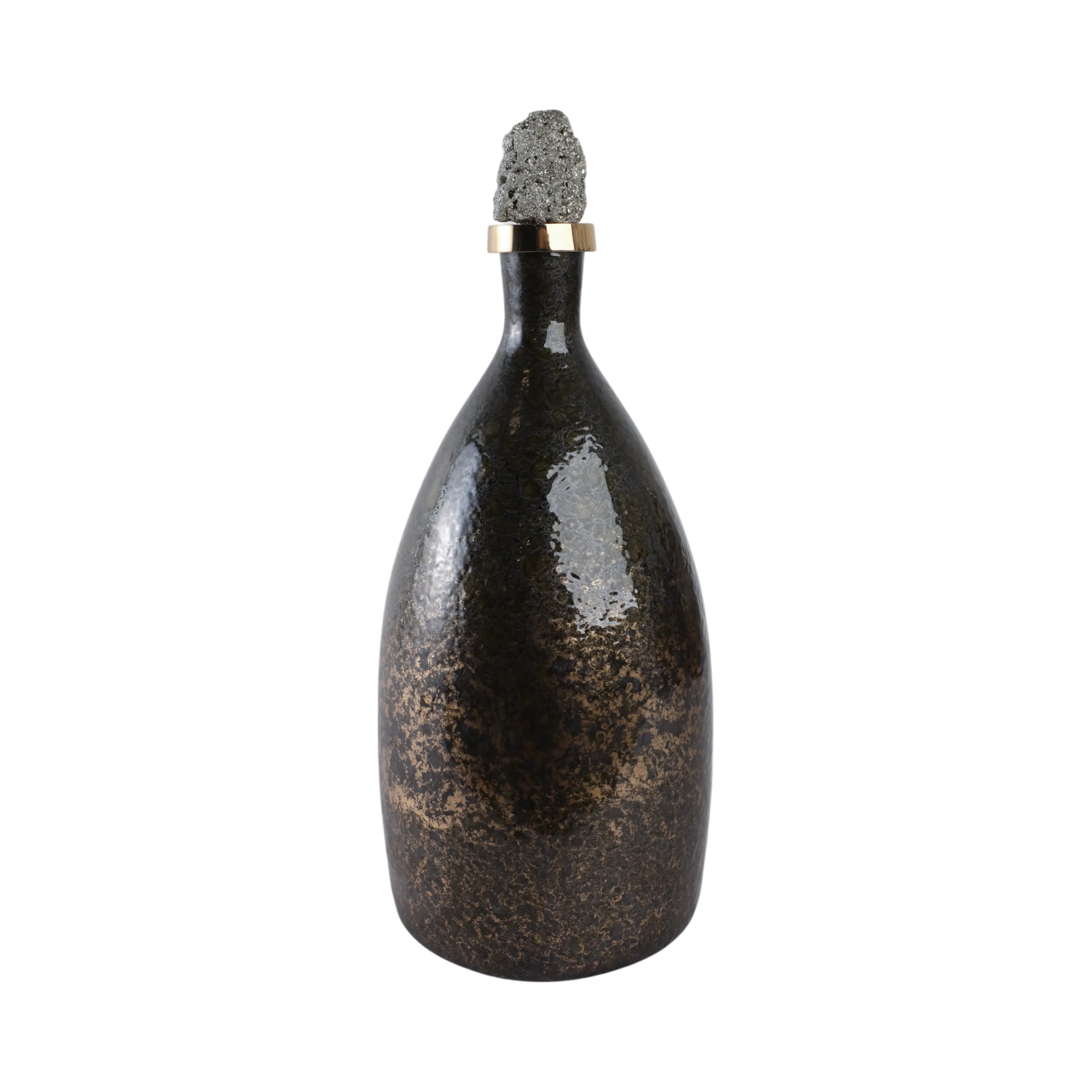 18" Arielle Medium Pyrite Stone And Glass Bottle