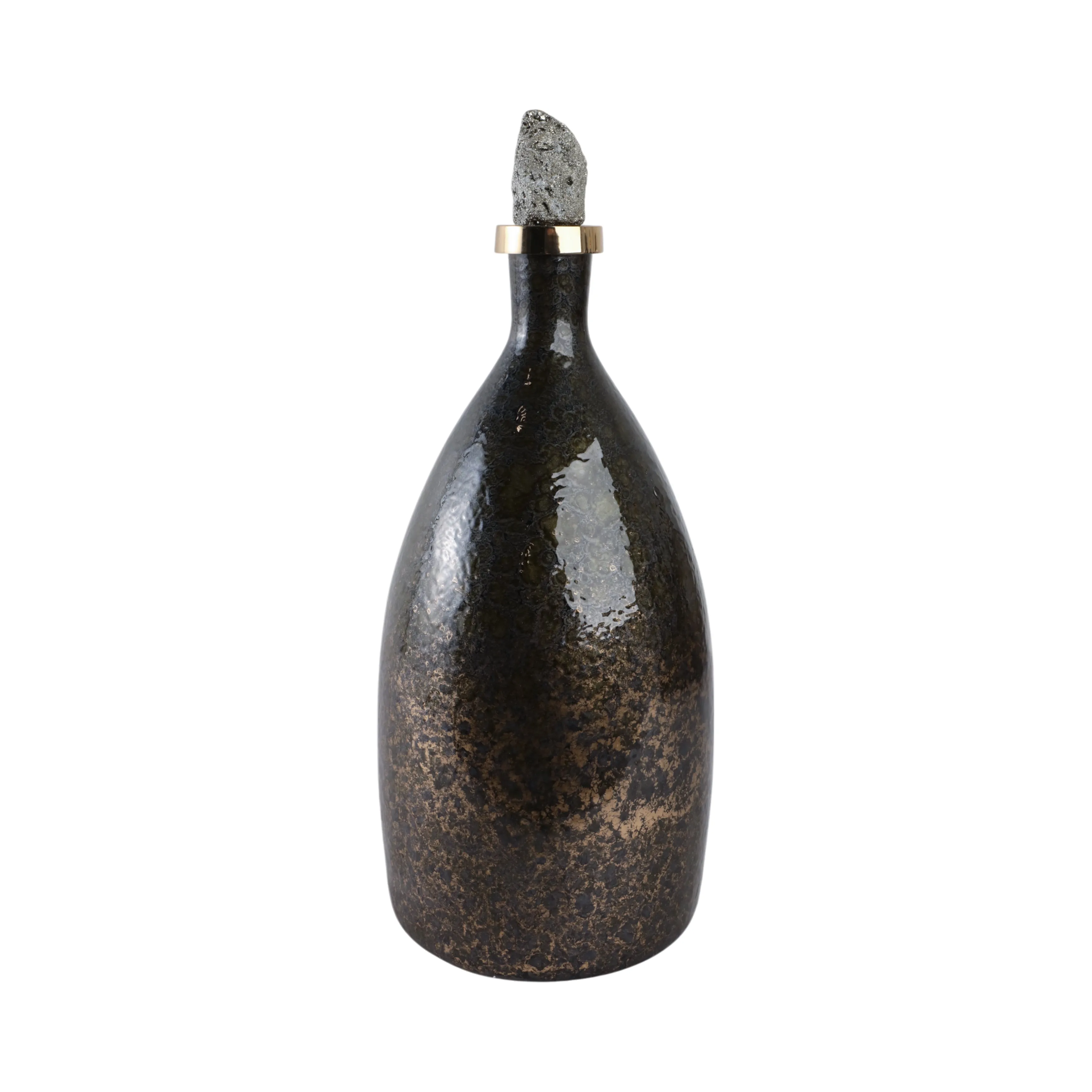 18" Arielle Medium Pyrite Stone And Glass Bottle