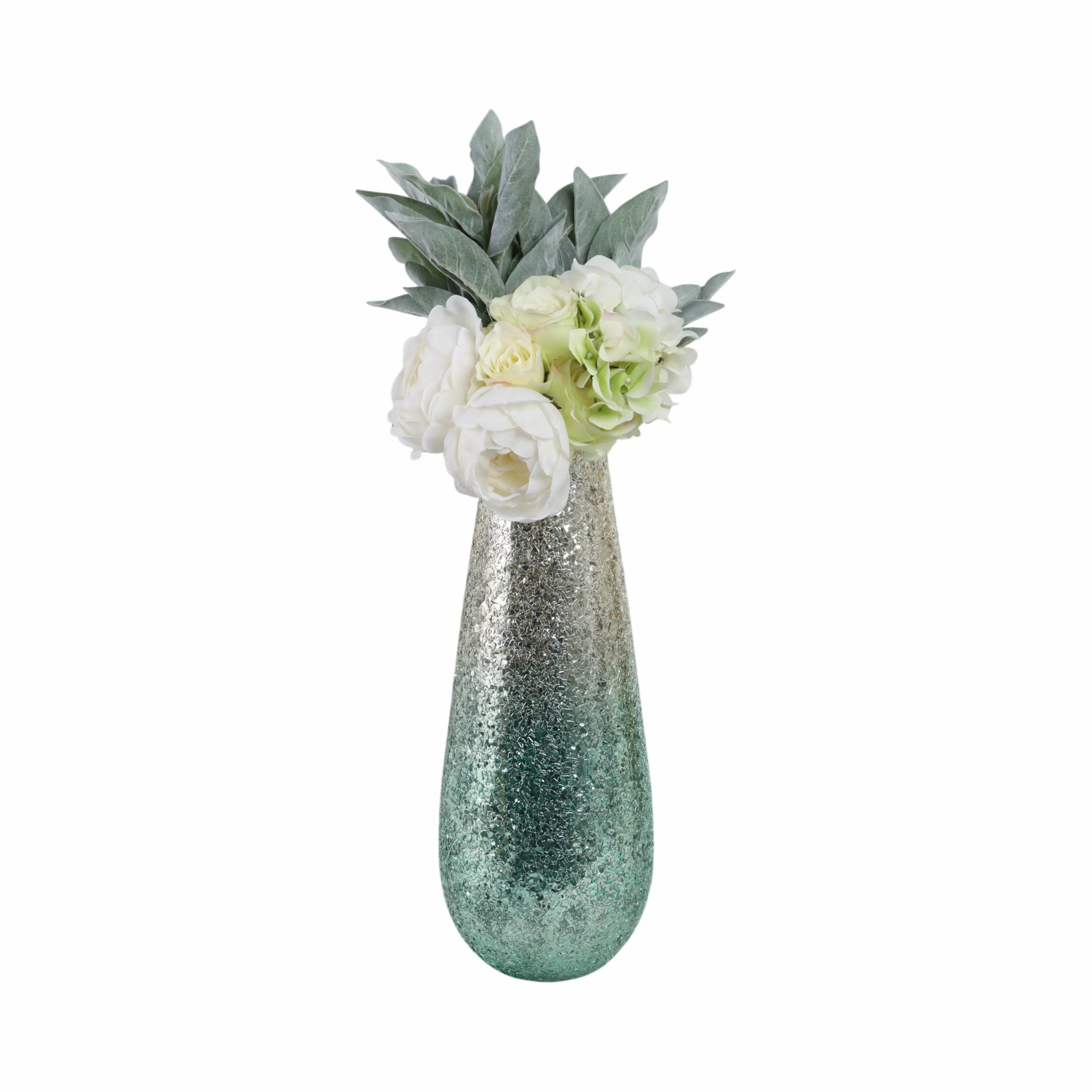 18" Crackled Vase, Green Ombre