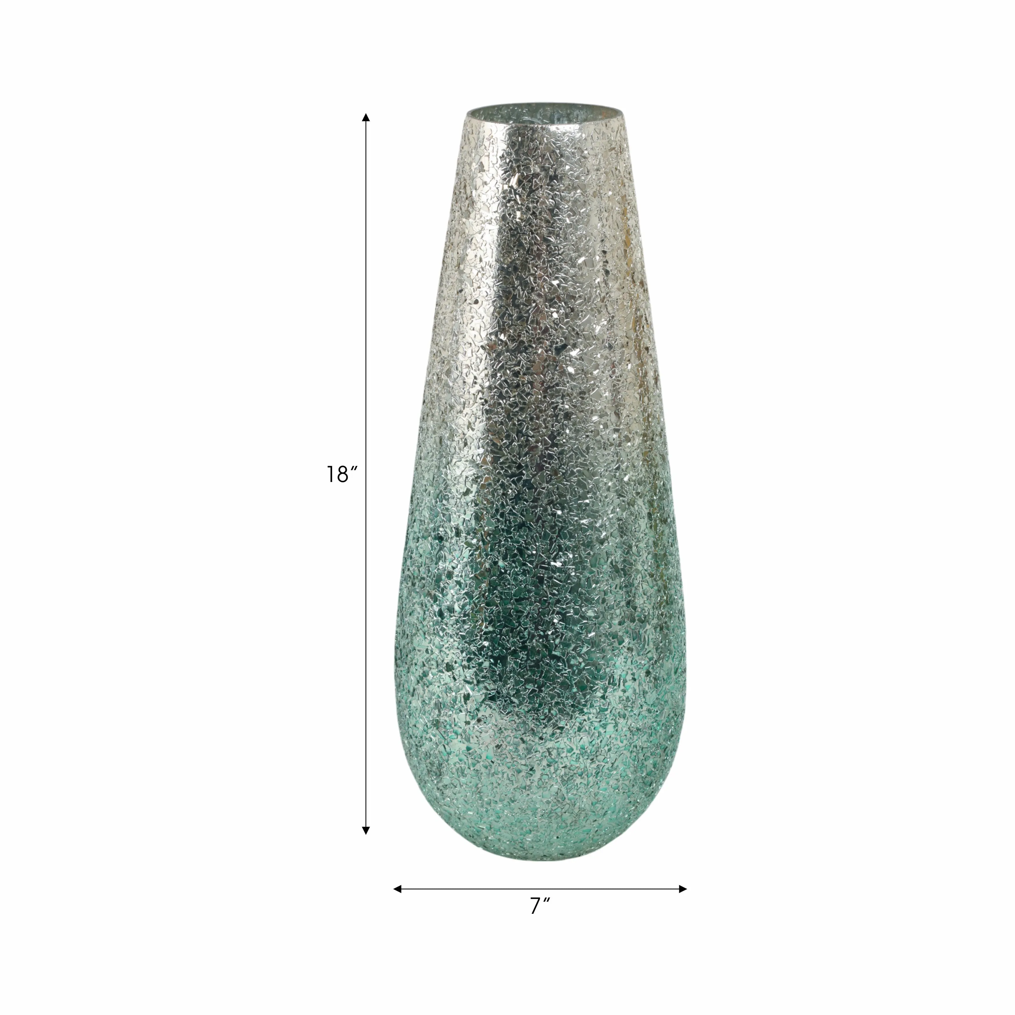 18" Crackled Vase, Green Ombre