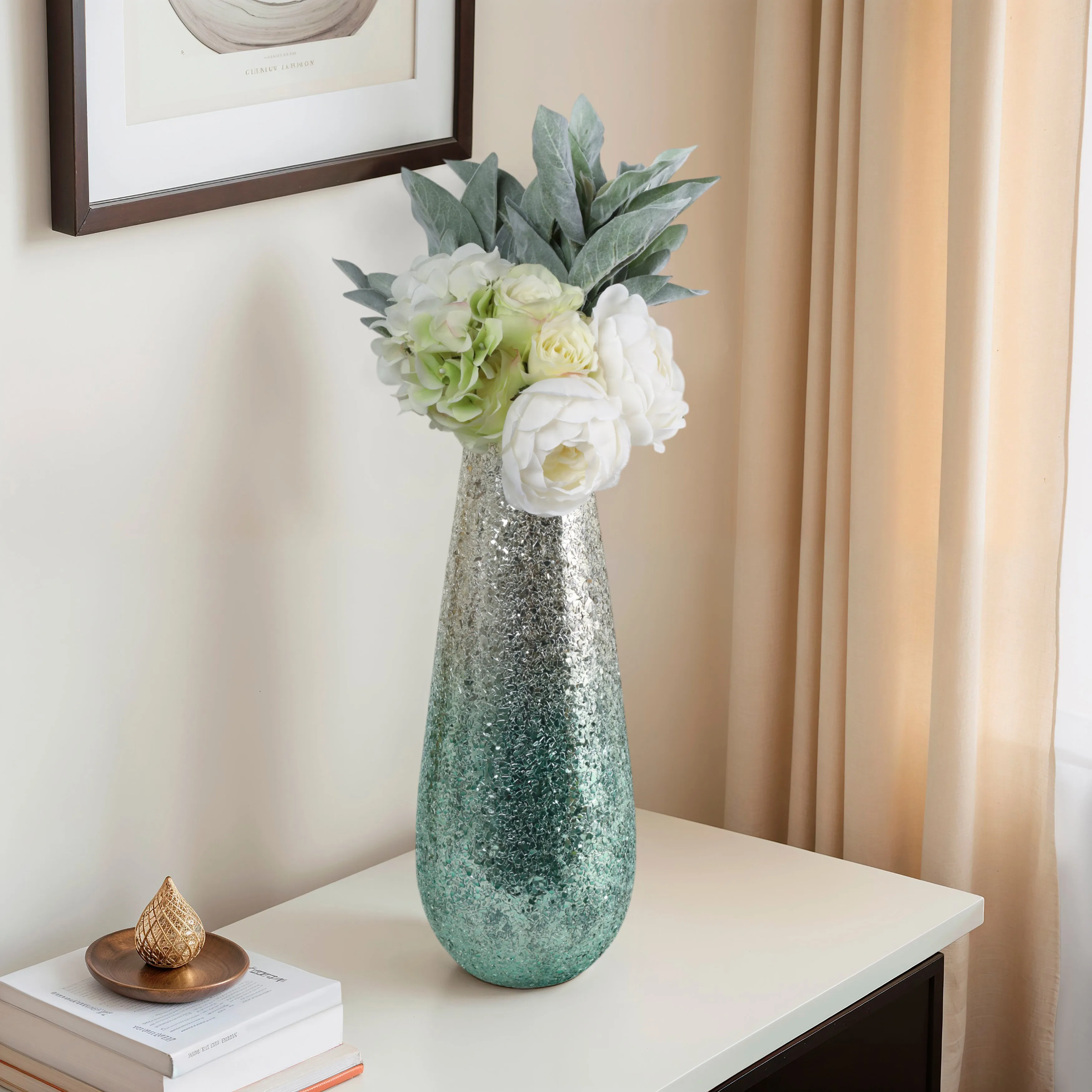 18" Crackled Vase, Green Ombre