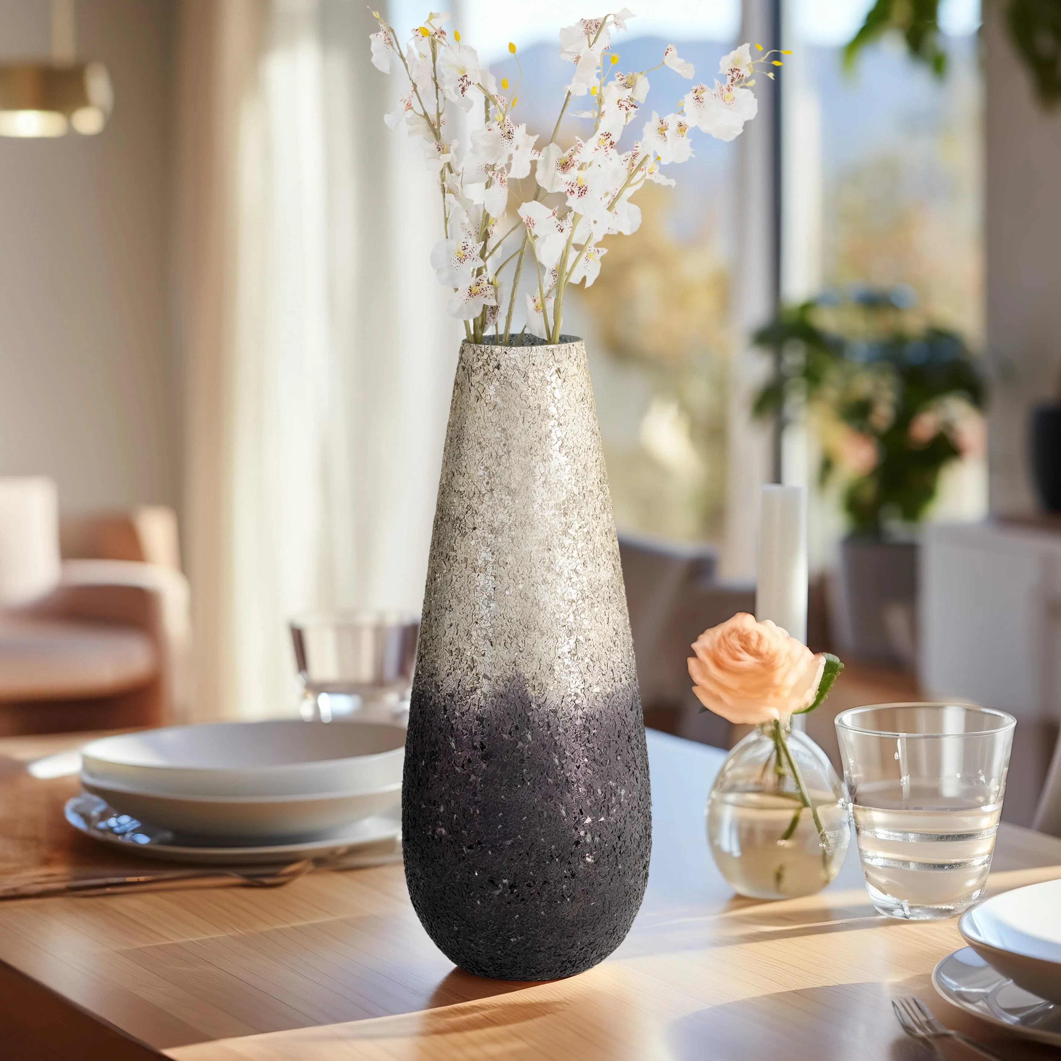 18" CRACKLED VASE, PLUM OMBRE