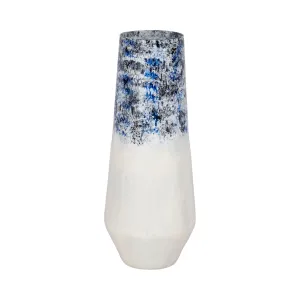 18" Tapered Bottom Vase Arctic Finish, White/blue