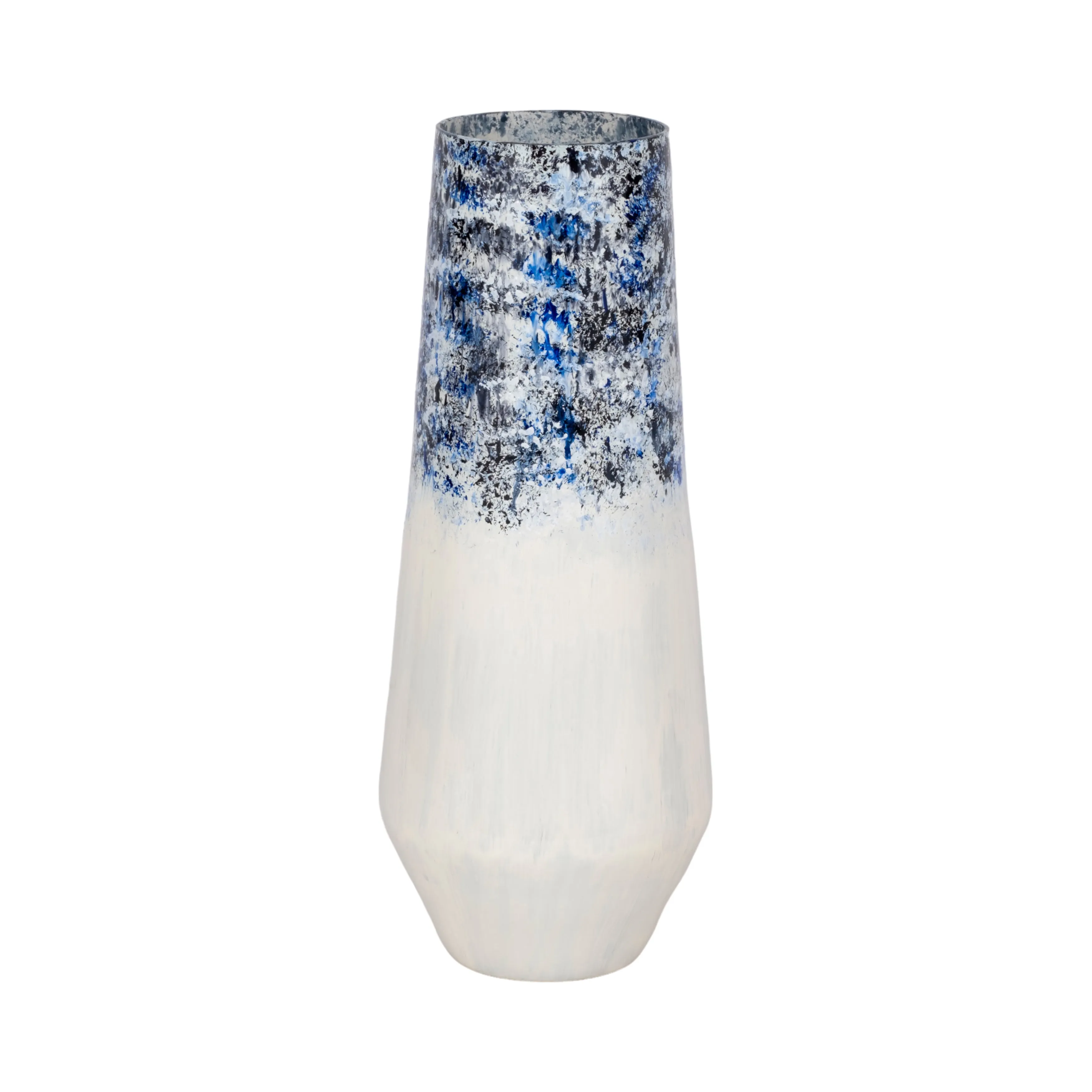 18" Tapered Bottom Vase Arctic Finish, White/blue