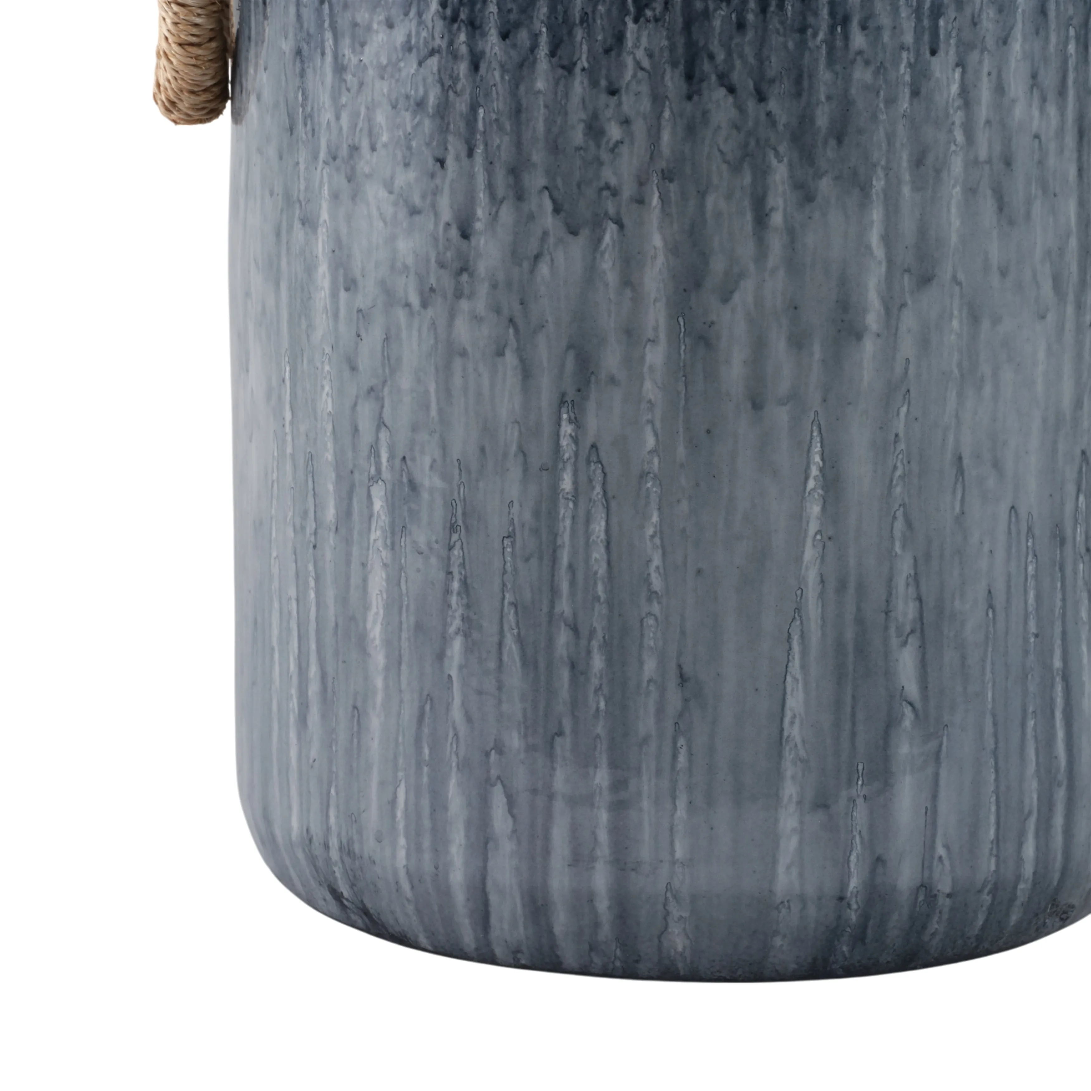 18" Vase With Rattan Handles Reactive Finish, Blue