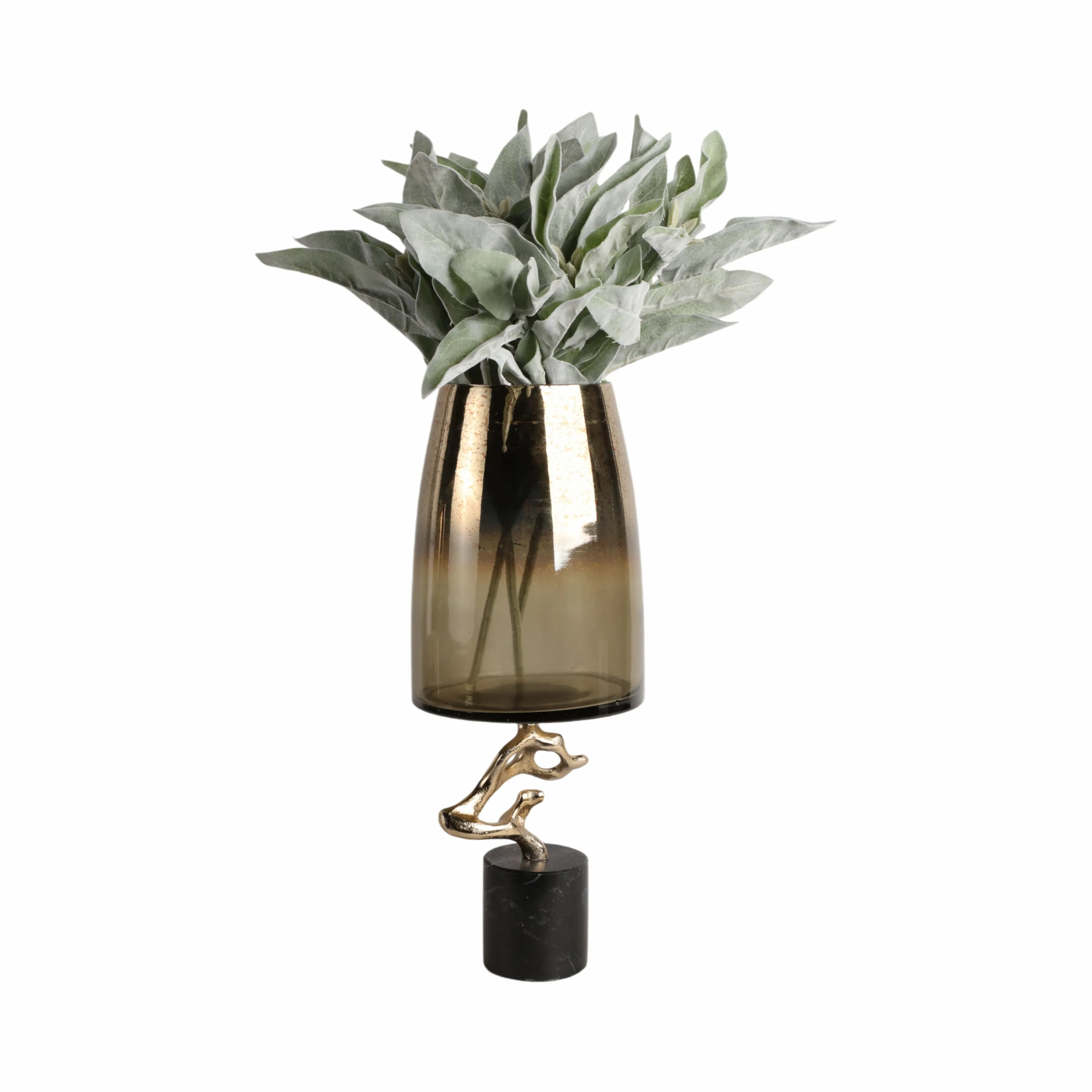 19" Lusaka Lg Hurrican Glass W/stone Base, Gold