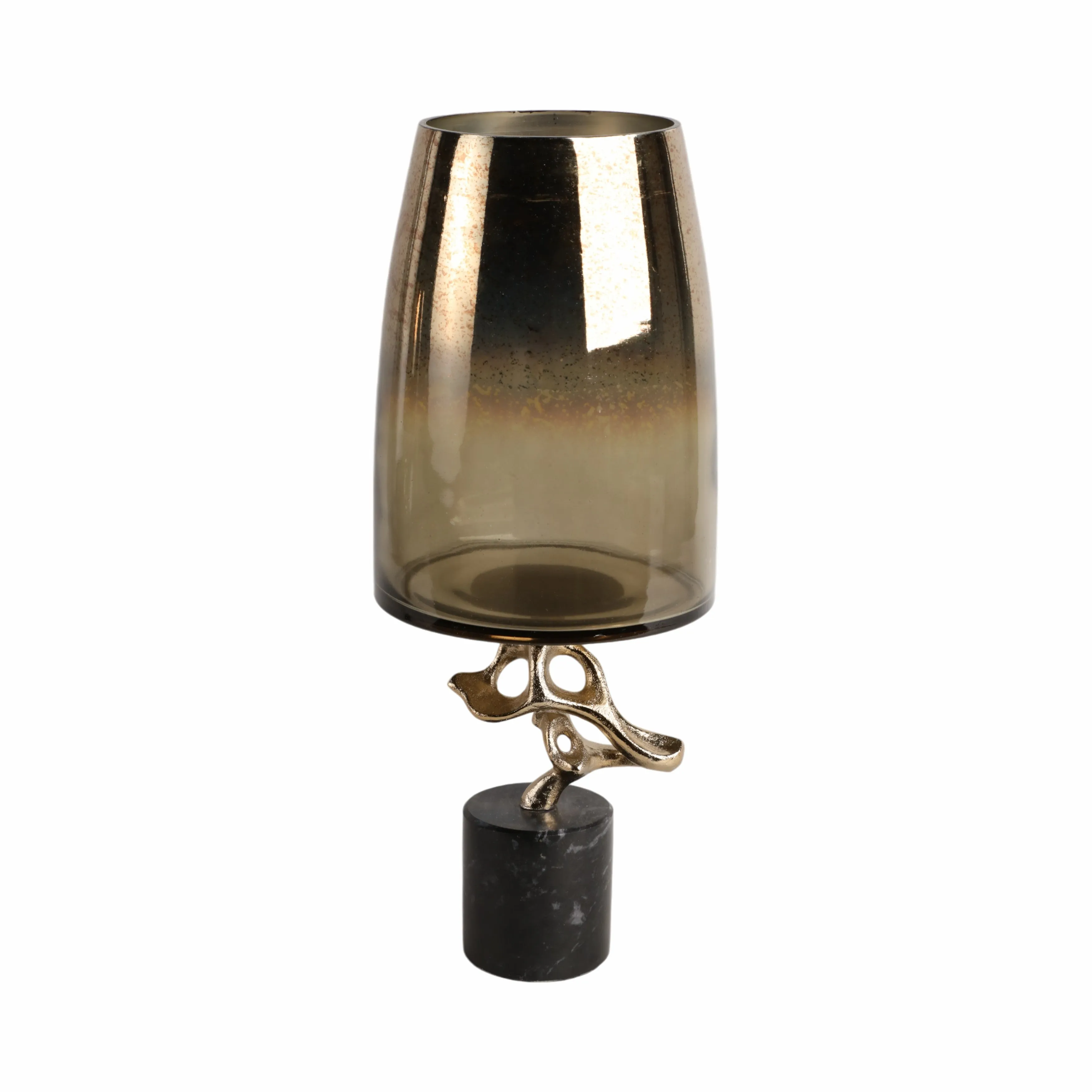 19" Lusaka Lg Hurrican Glass W/stone Base, Gold