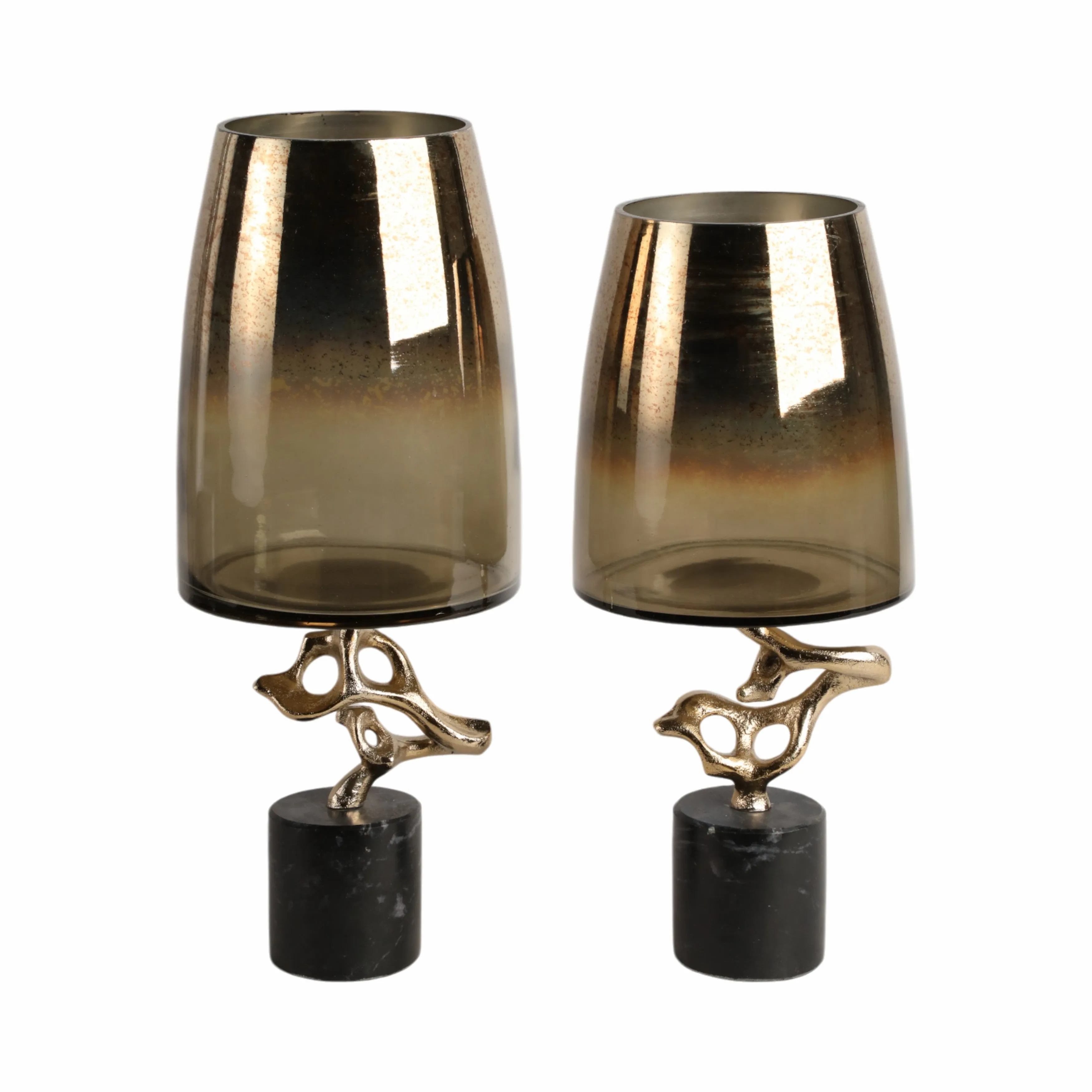19" Lusaka Lg Hurrican Glass W/stone Base, Gold