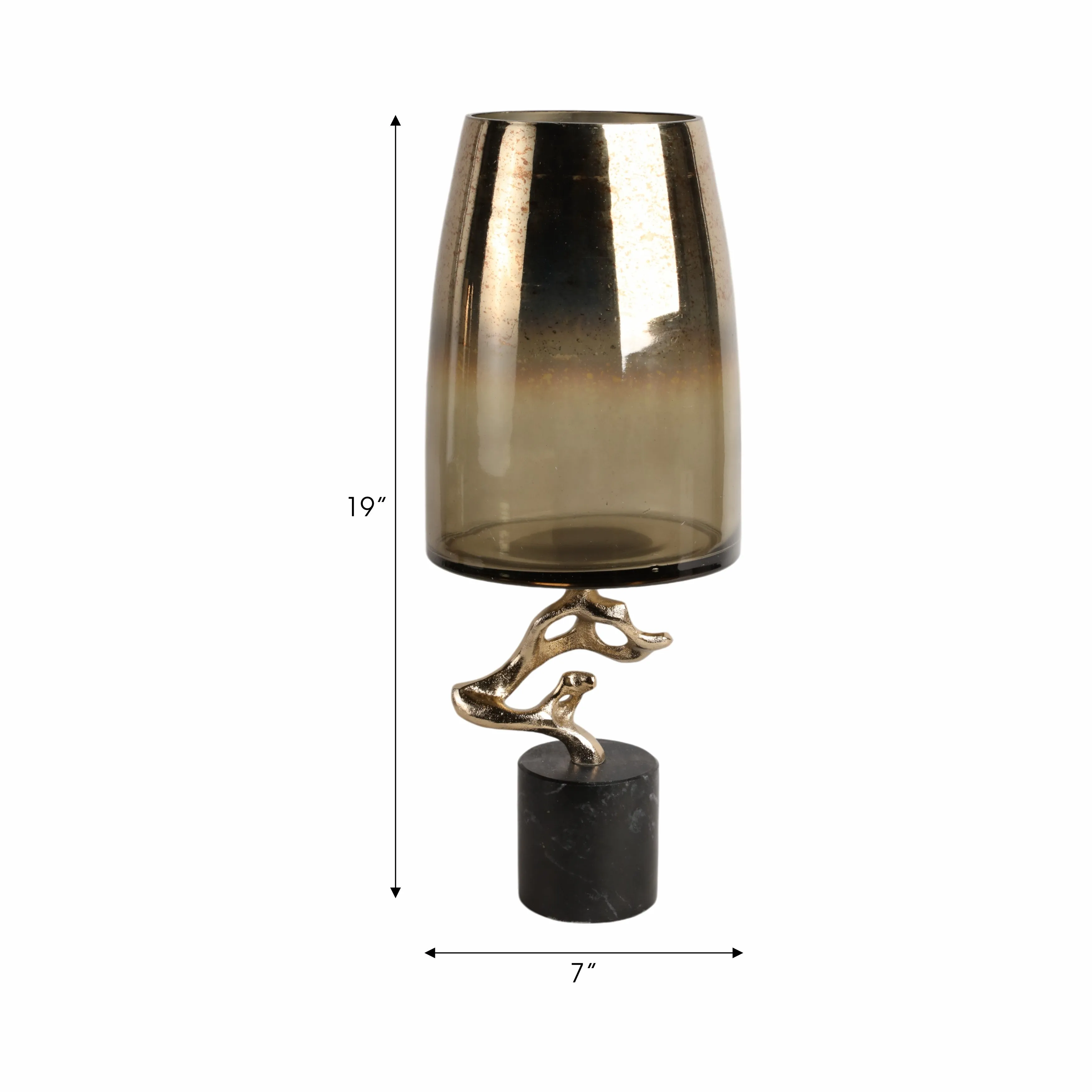19" Lusaka Lg Hurrican Glass W/stone Base, Gold