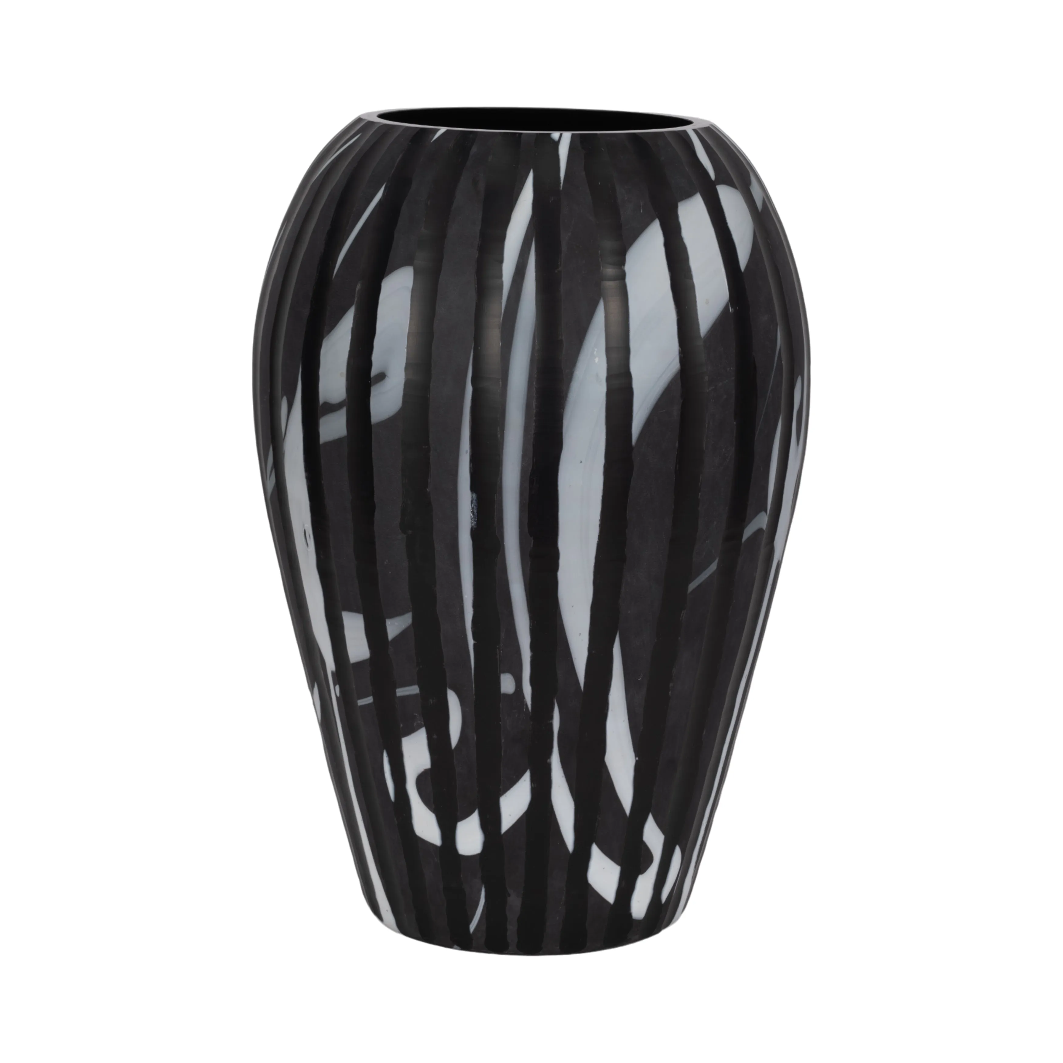19" MINERVA LARGE BLACK AND WHITE GLASS VASE