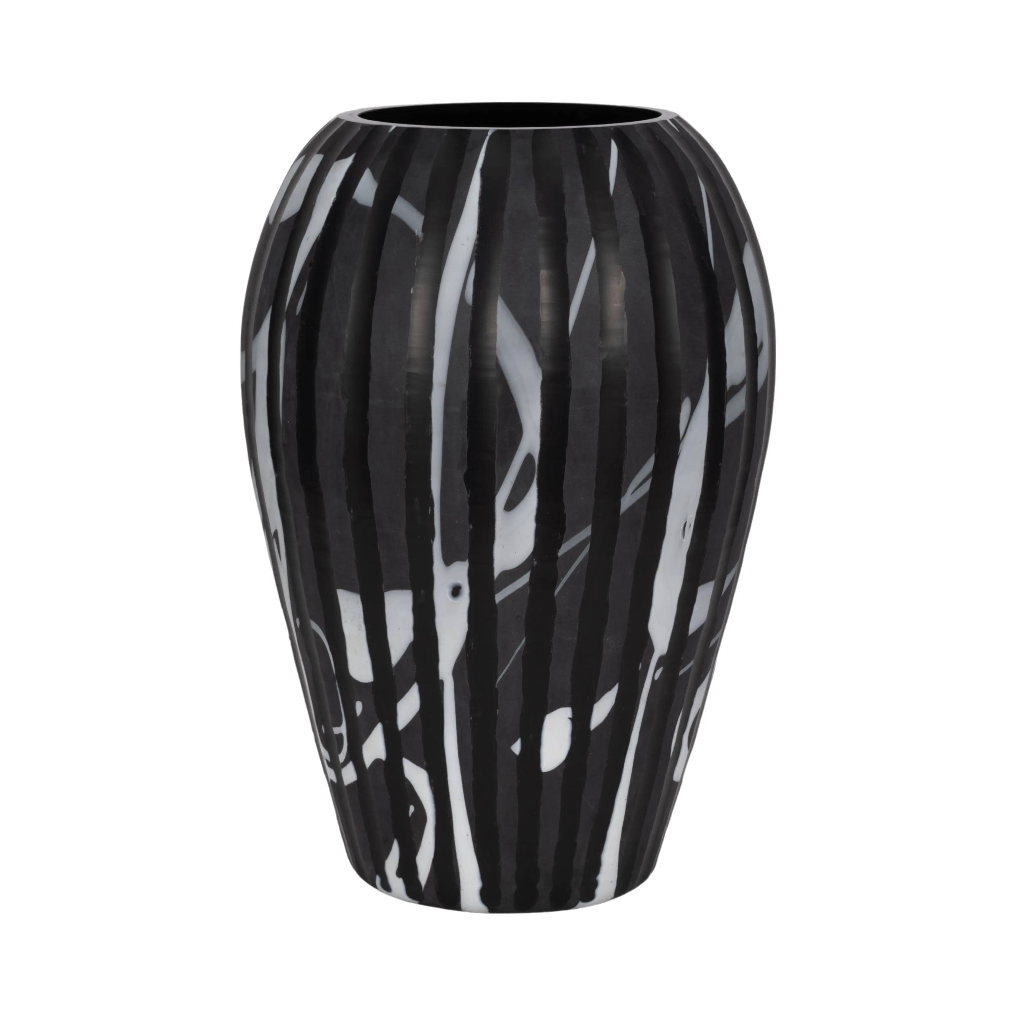19" MINERVA LARGE BLACK AND WHITE GLASS VASE