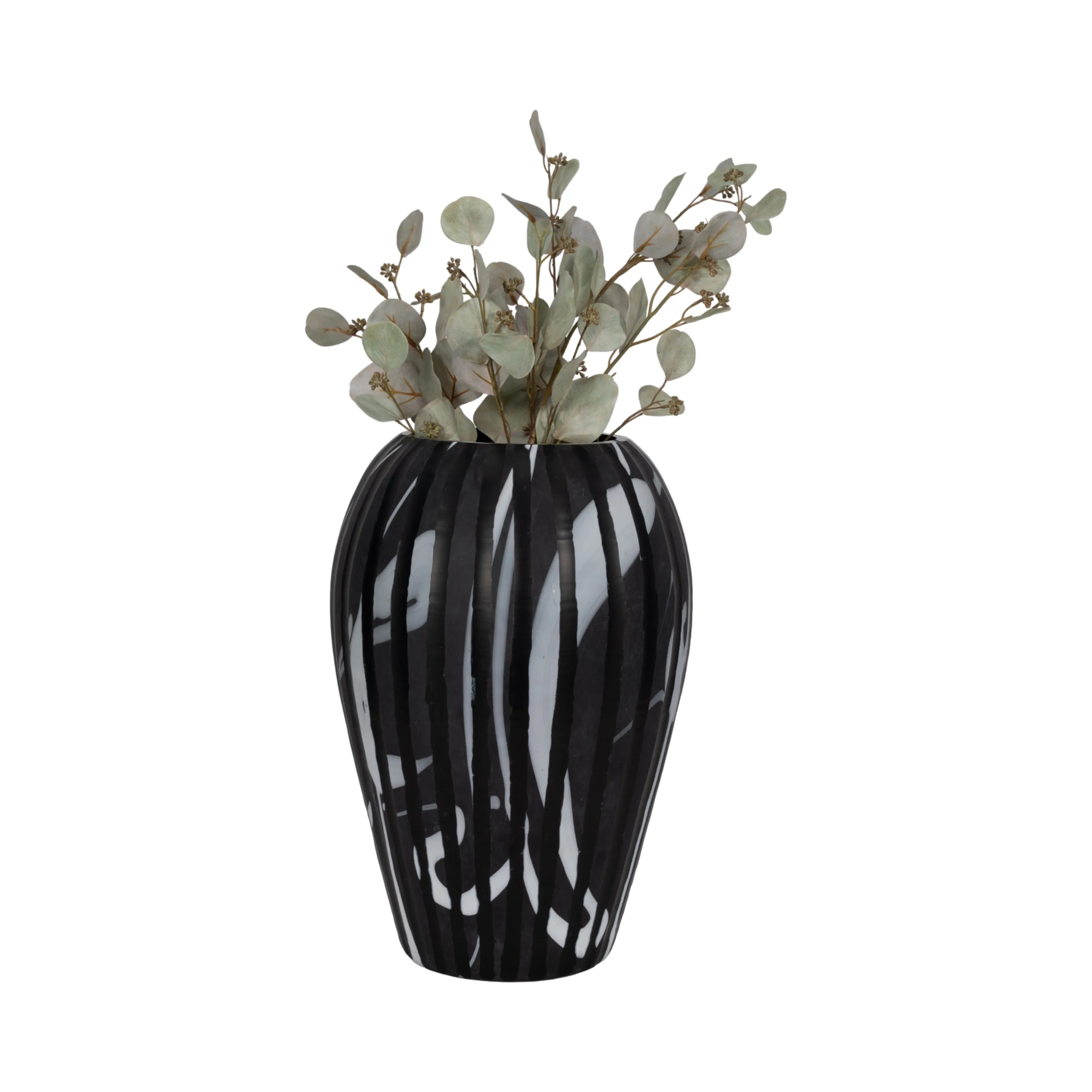 19" MINERVA LARGE BLACK AND WHITE GLASS VASE