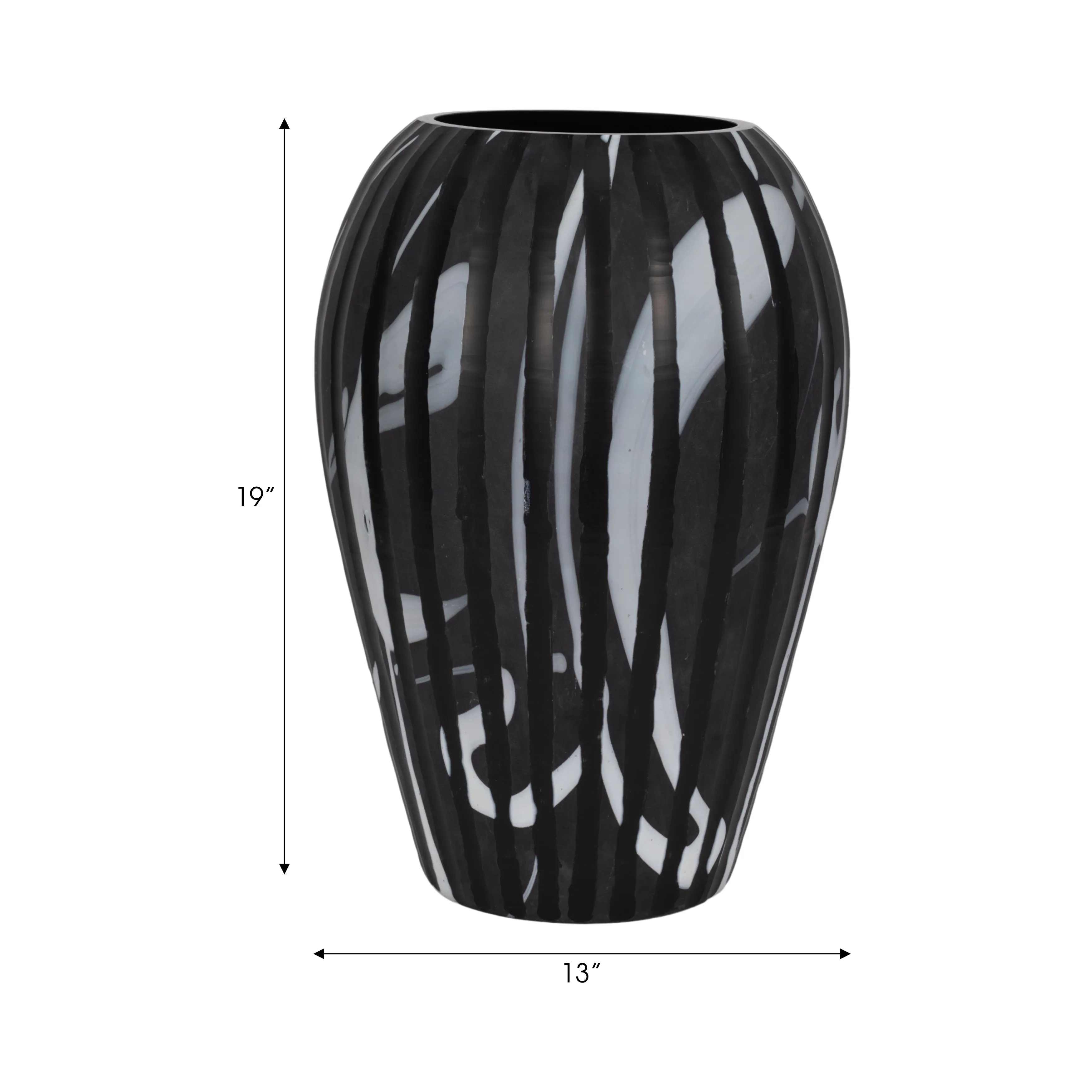 19" MINERVA LARGE BLACK AND WHITE GLASS VASE