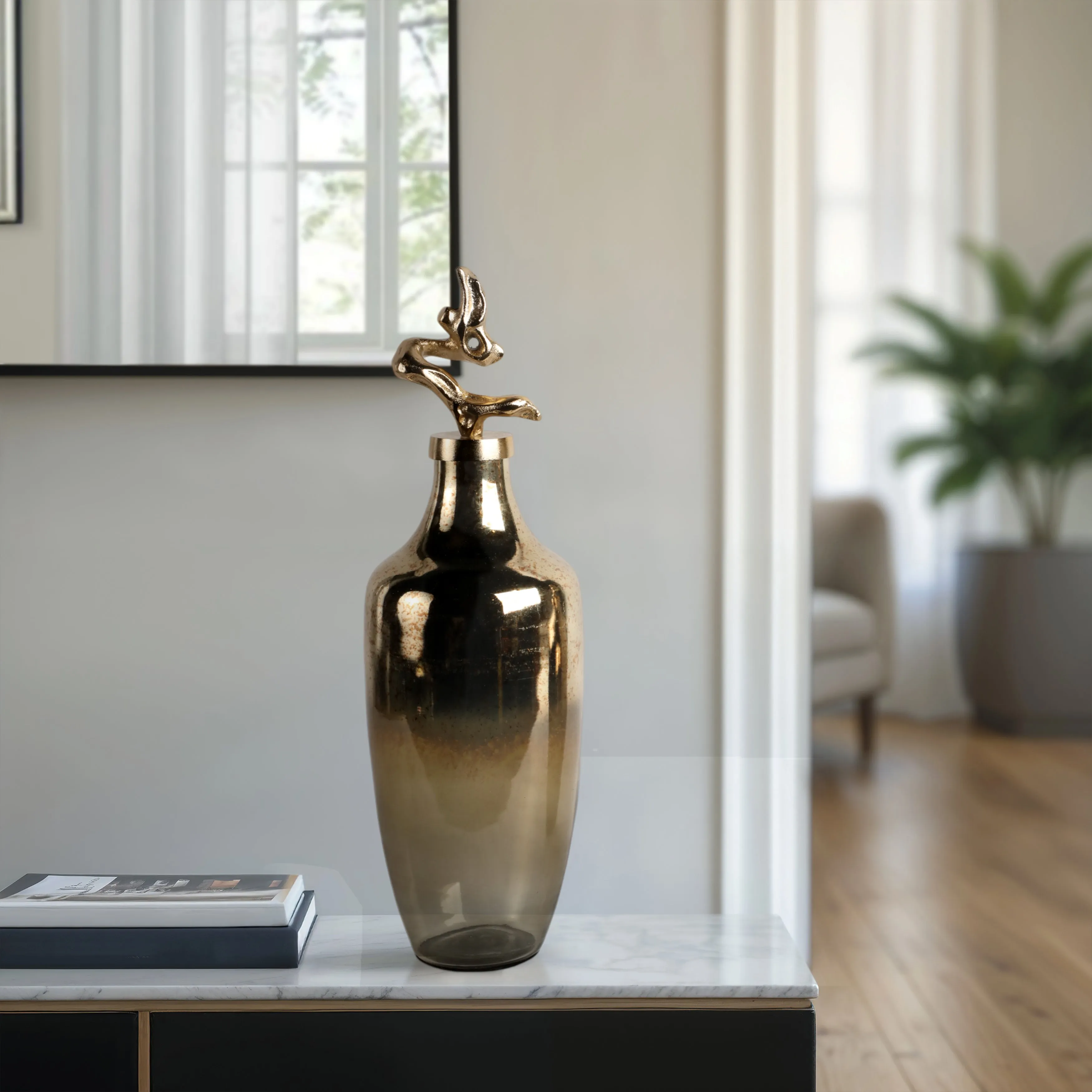 20" Lusaka Lg Glass Bottle, Gold
