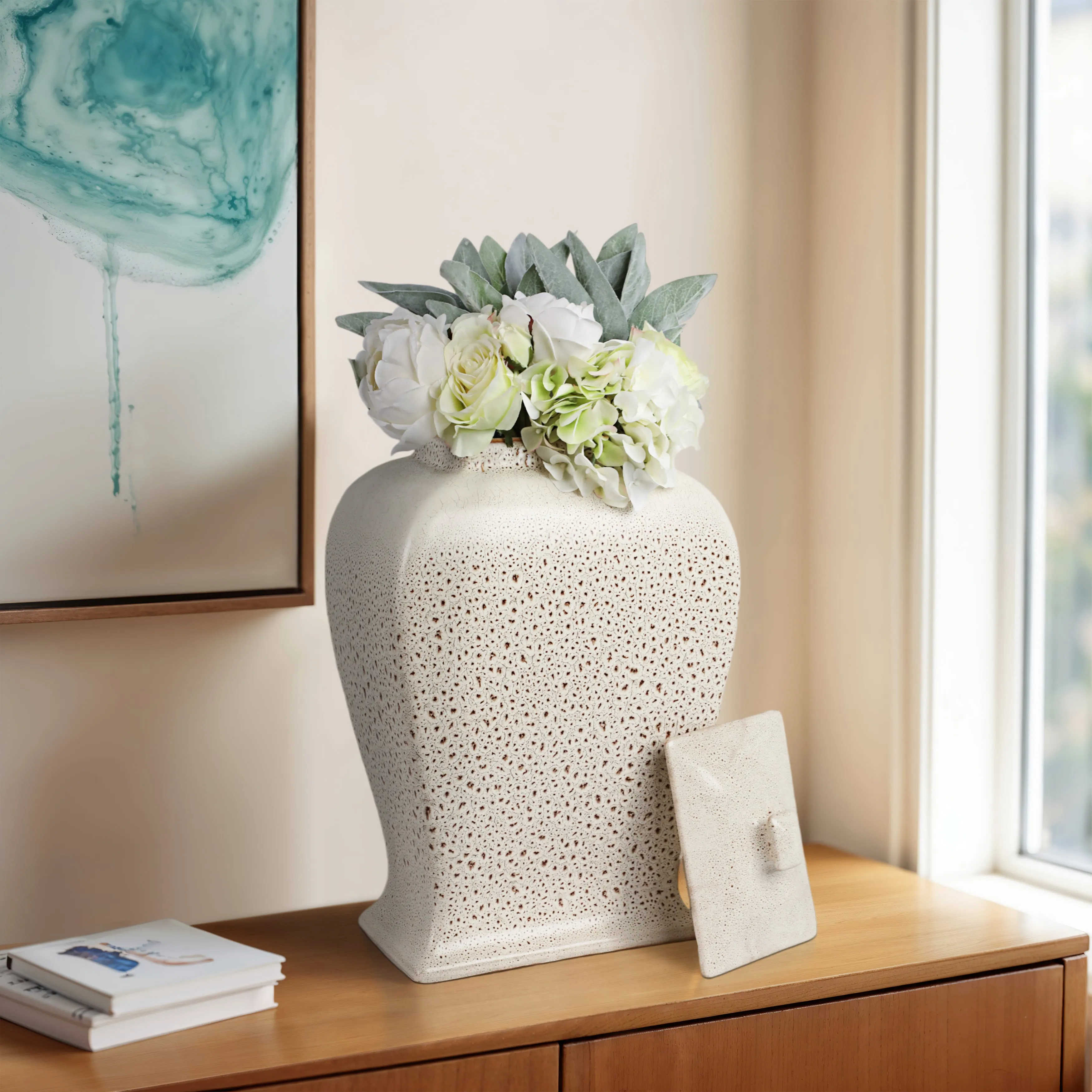 20" Townsend Large Lidded Jar, Beige