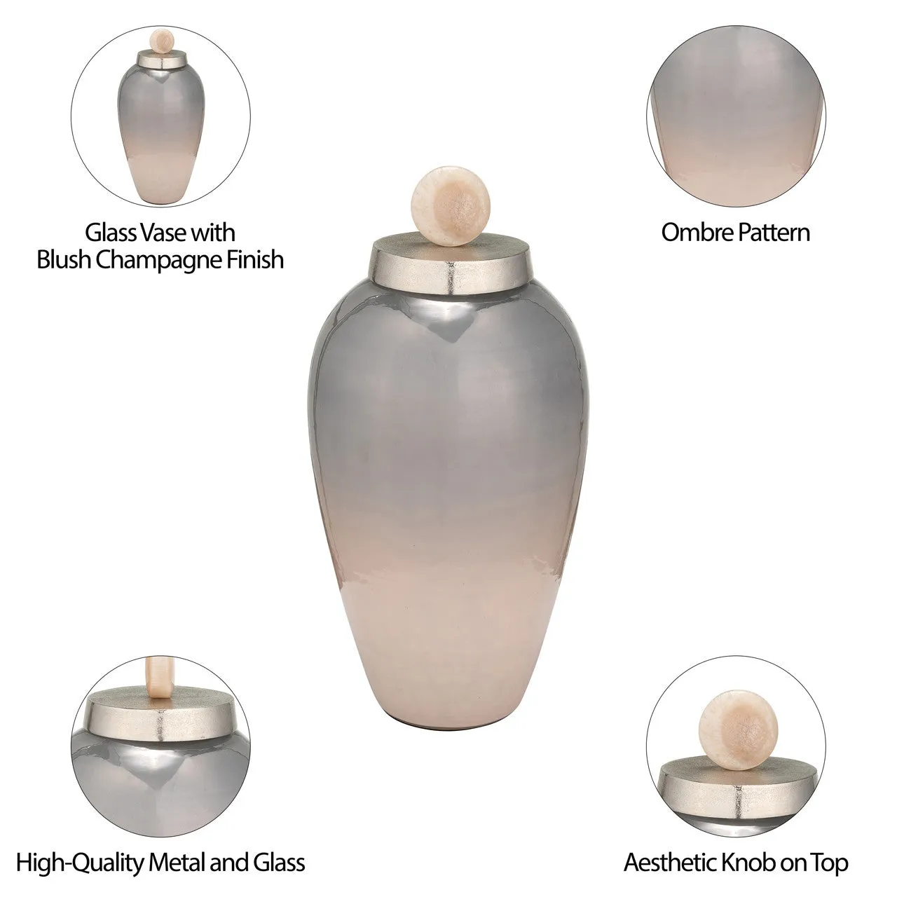 20"H GLASS VASE W/ BLUSH KNOB, CHAMPAGNE