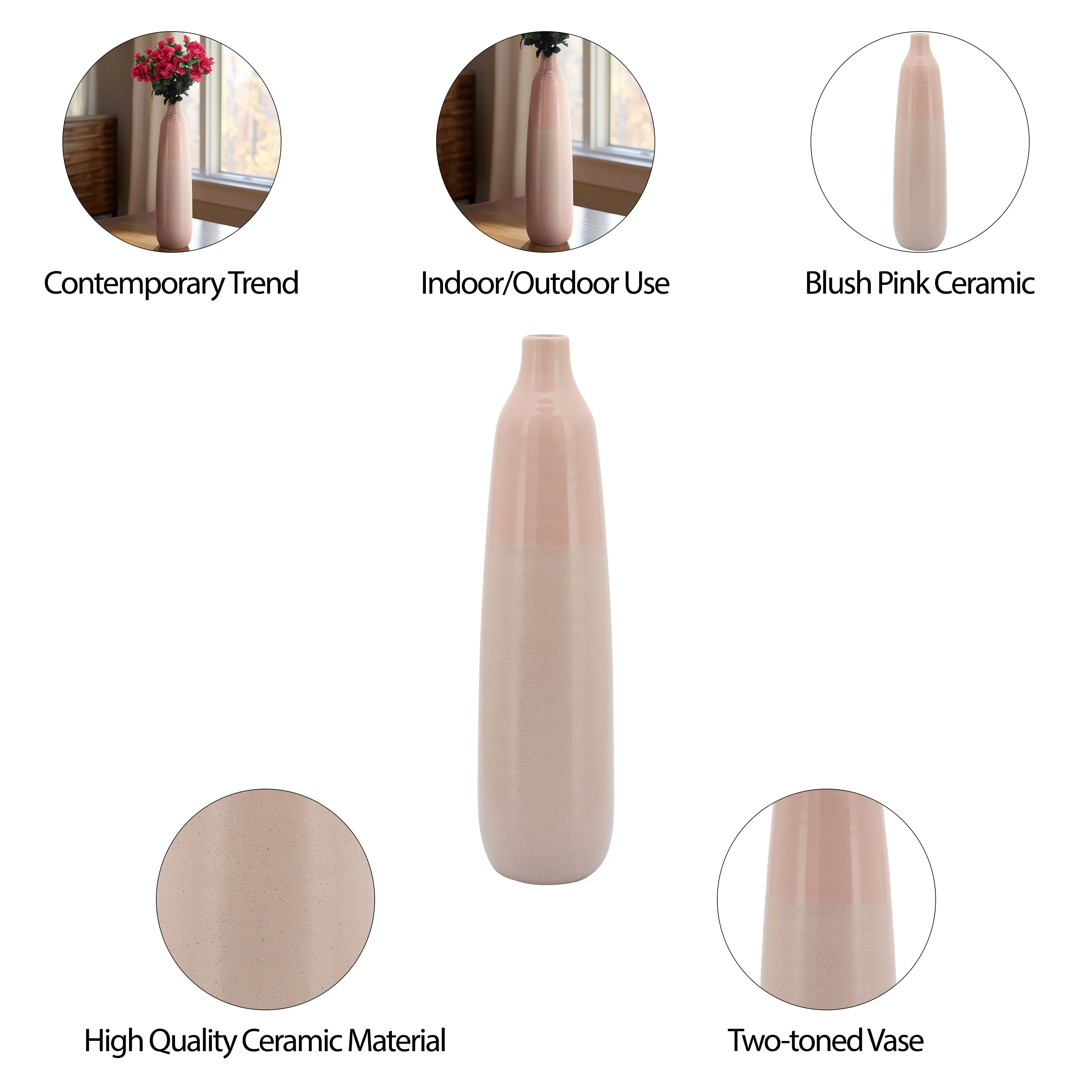 22"H BOTTLE VASE, BLUSH