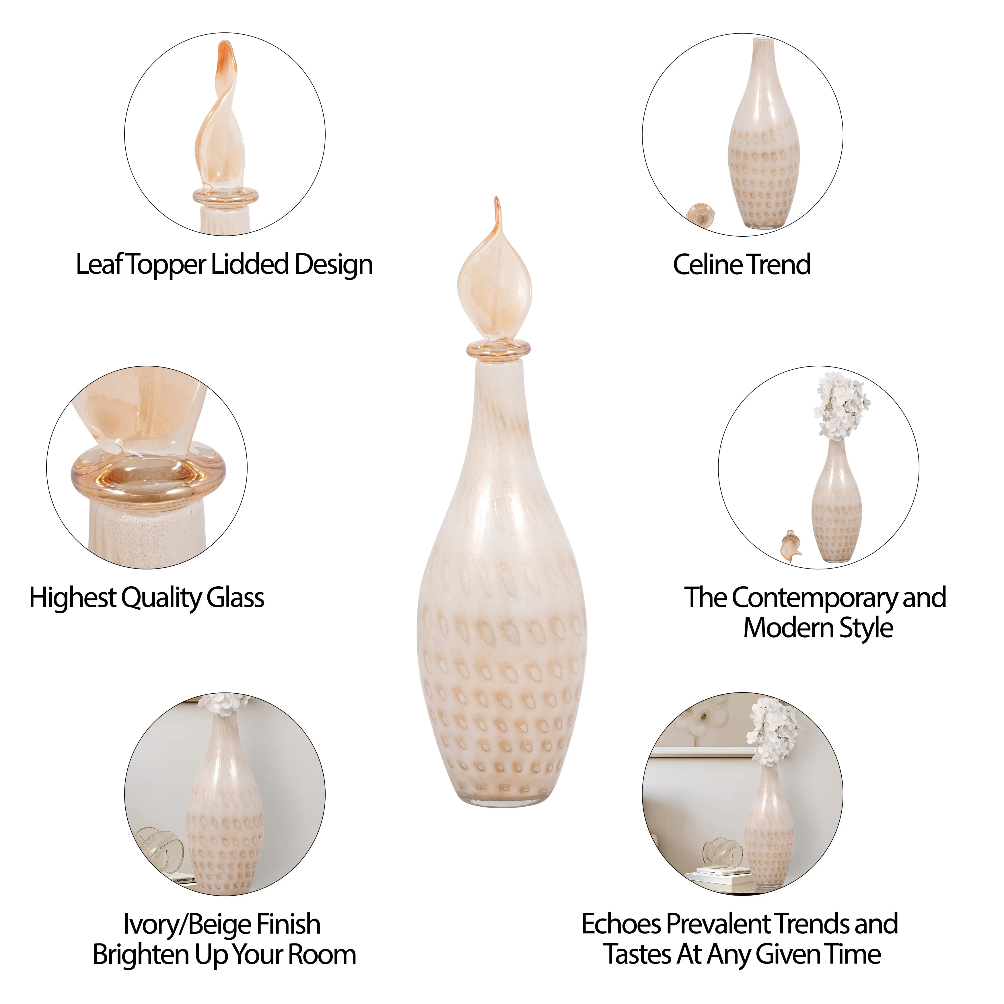 23" MEIRA LEAF TOPPER GLASS BOTTLE