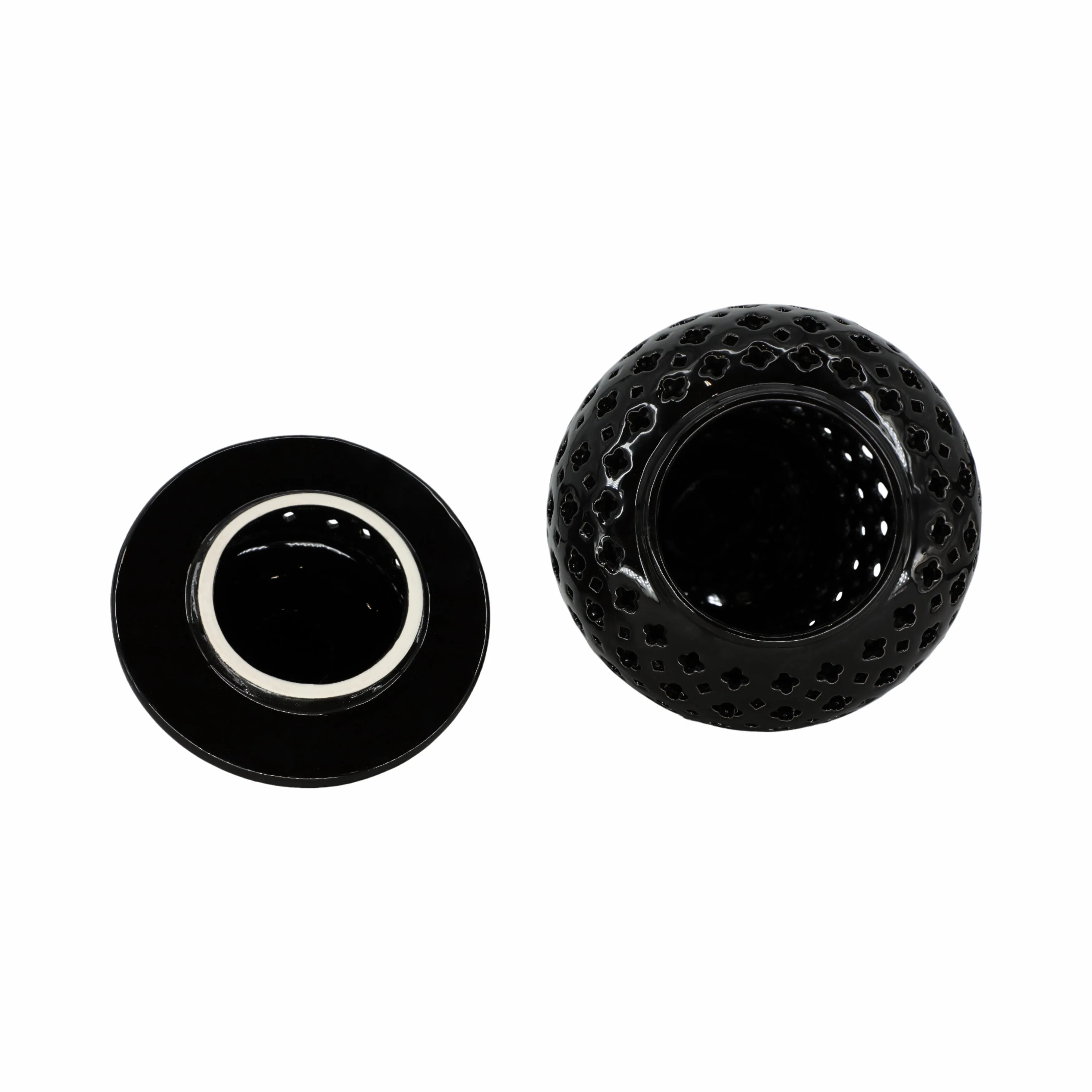 24" CUT-OUT CLOVER TEMPLE JAR, BLACK