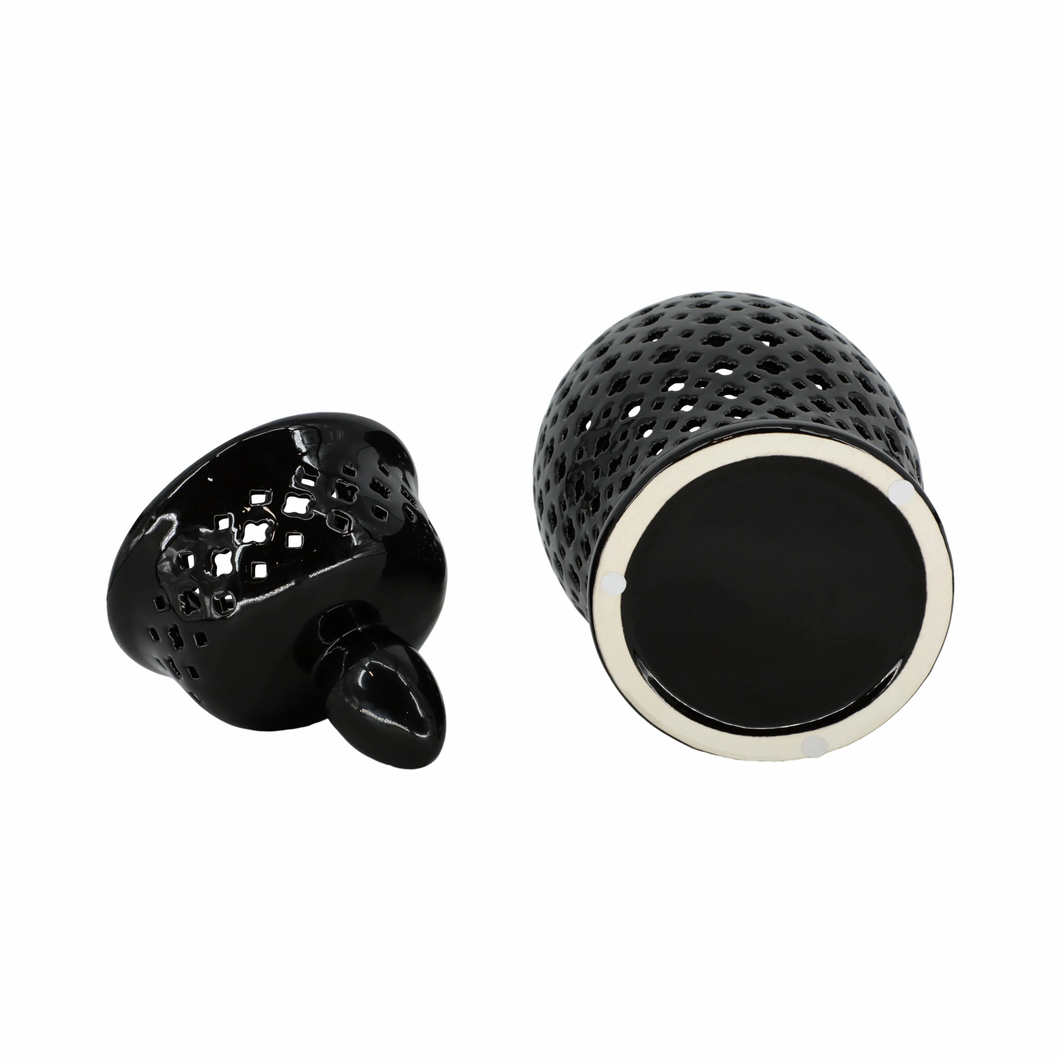 24" CUT-OUT CLOVER TEMPLE JAR, BLACK