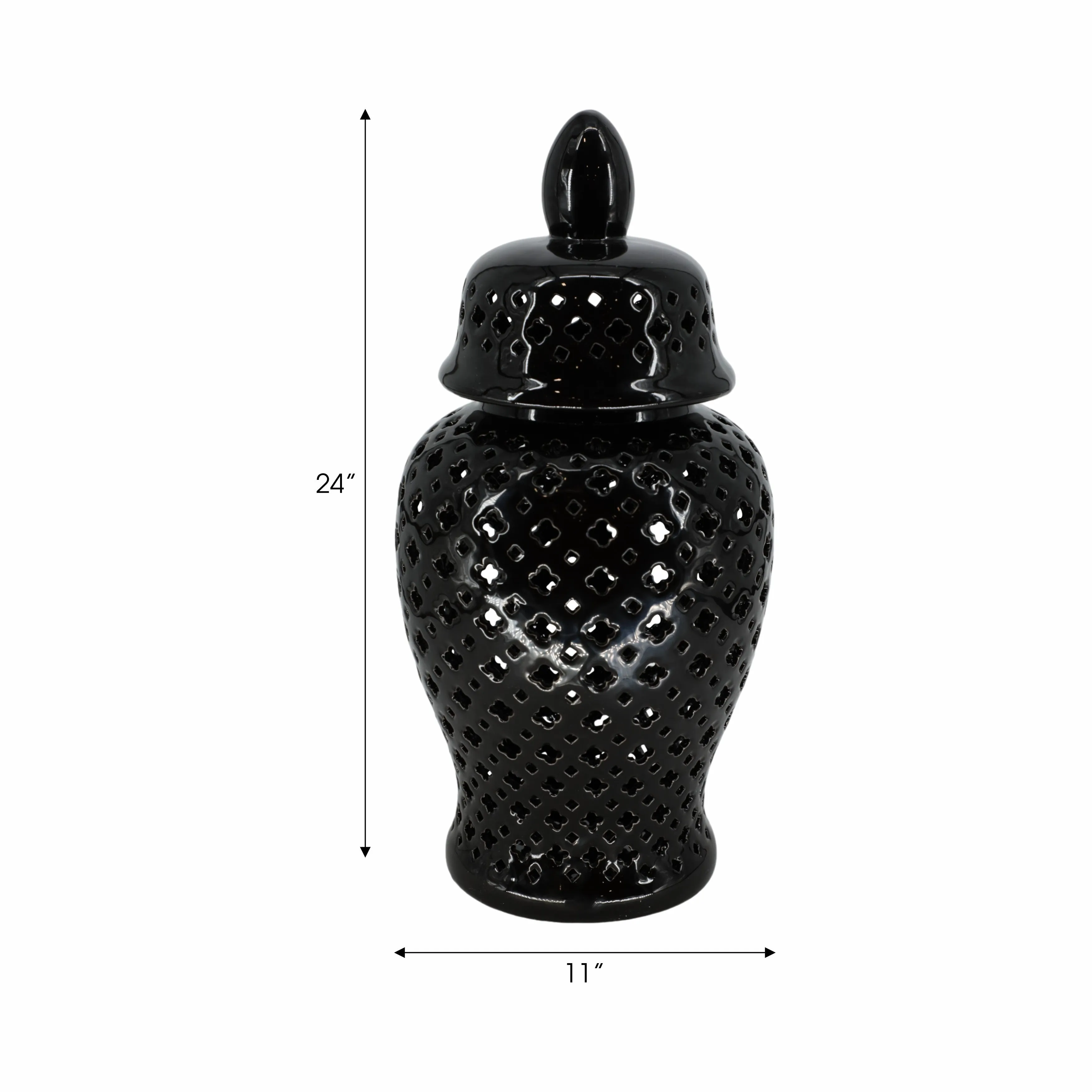 24" CUT-OUT CLOVER TEMPLE JAR, BLACK