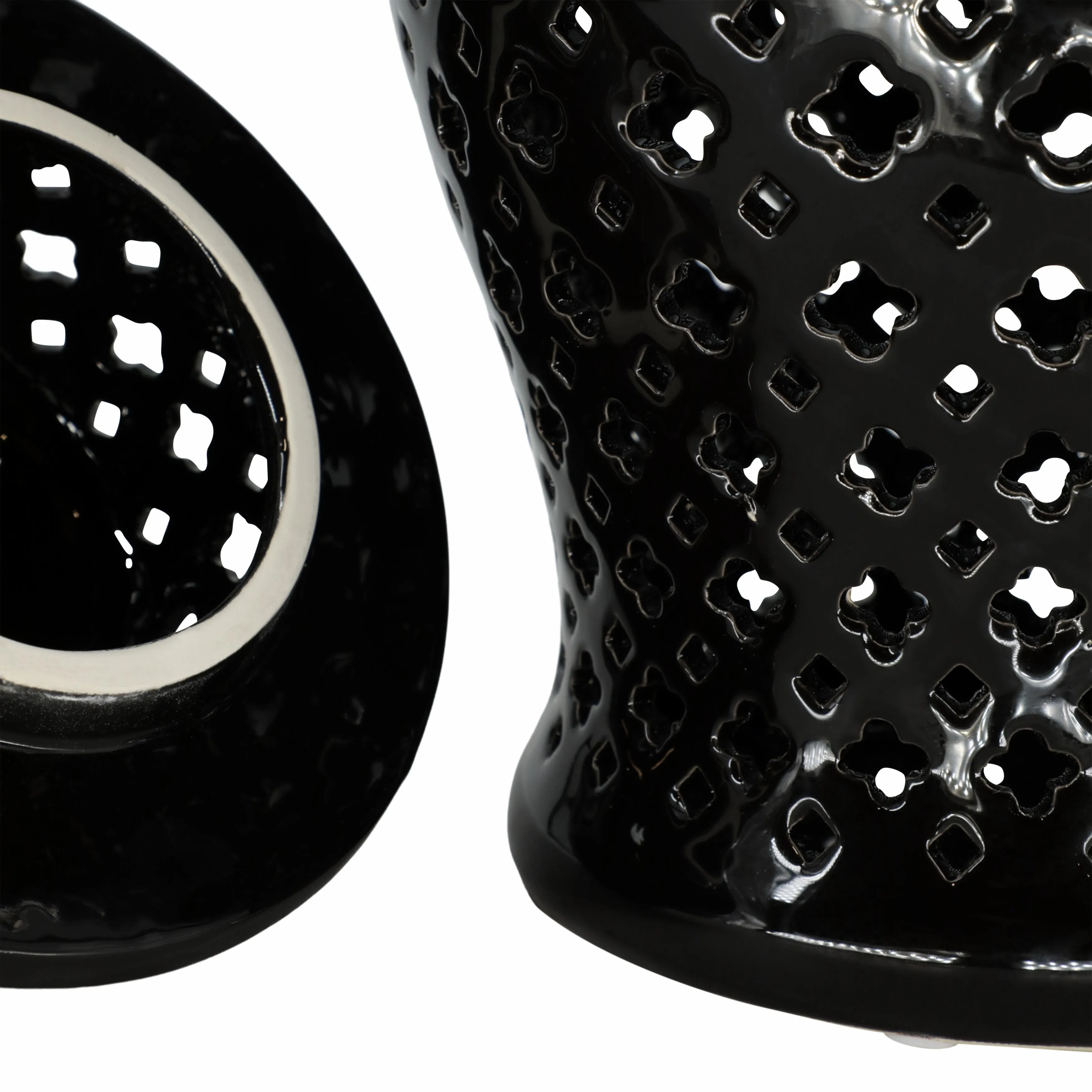 24" CUT-OUT CLOVER TEMPLE JAR, BLACK