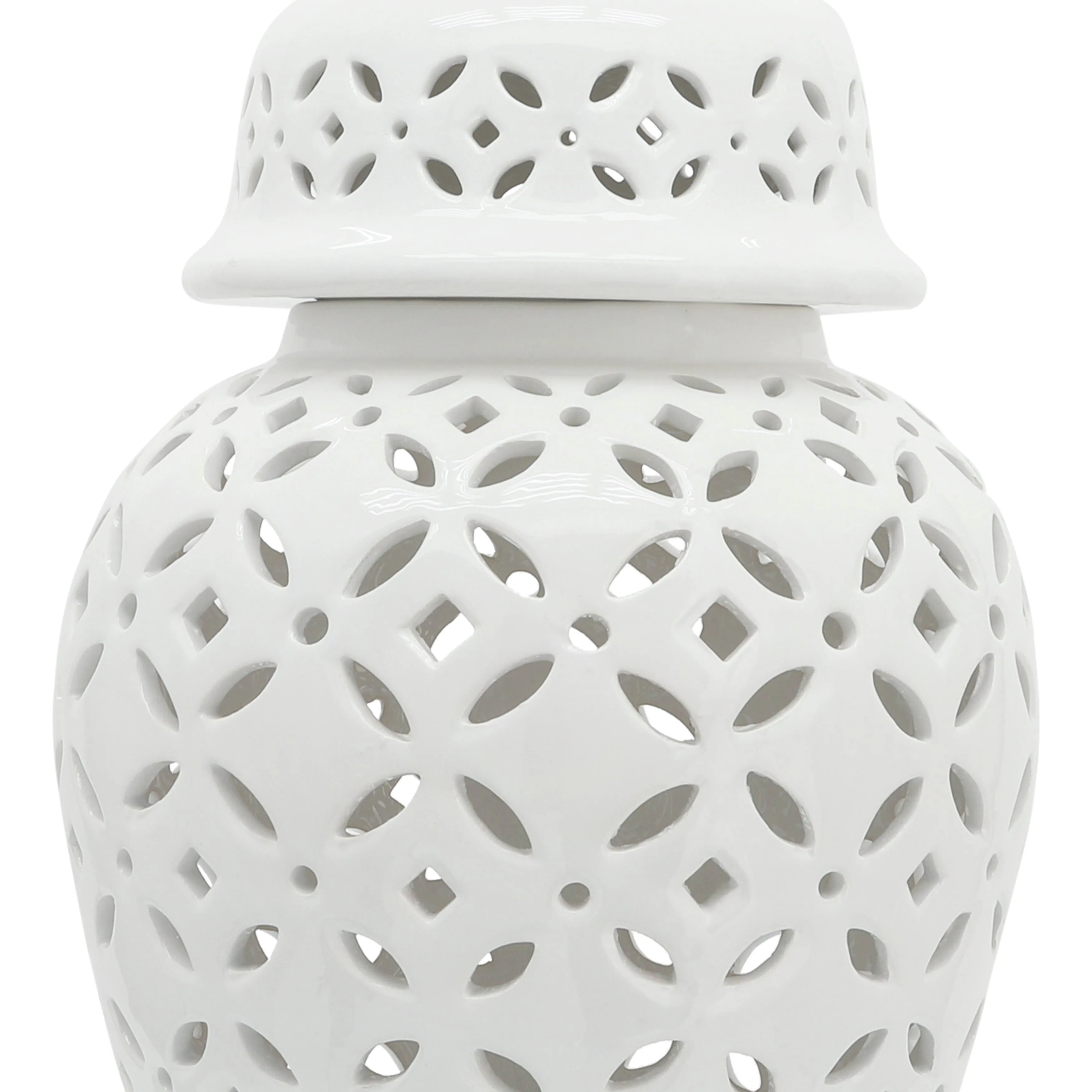24" CUT-OUT DAISIES TEMPLE JAR, WHITE