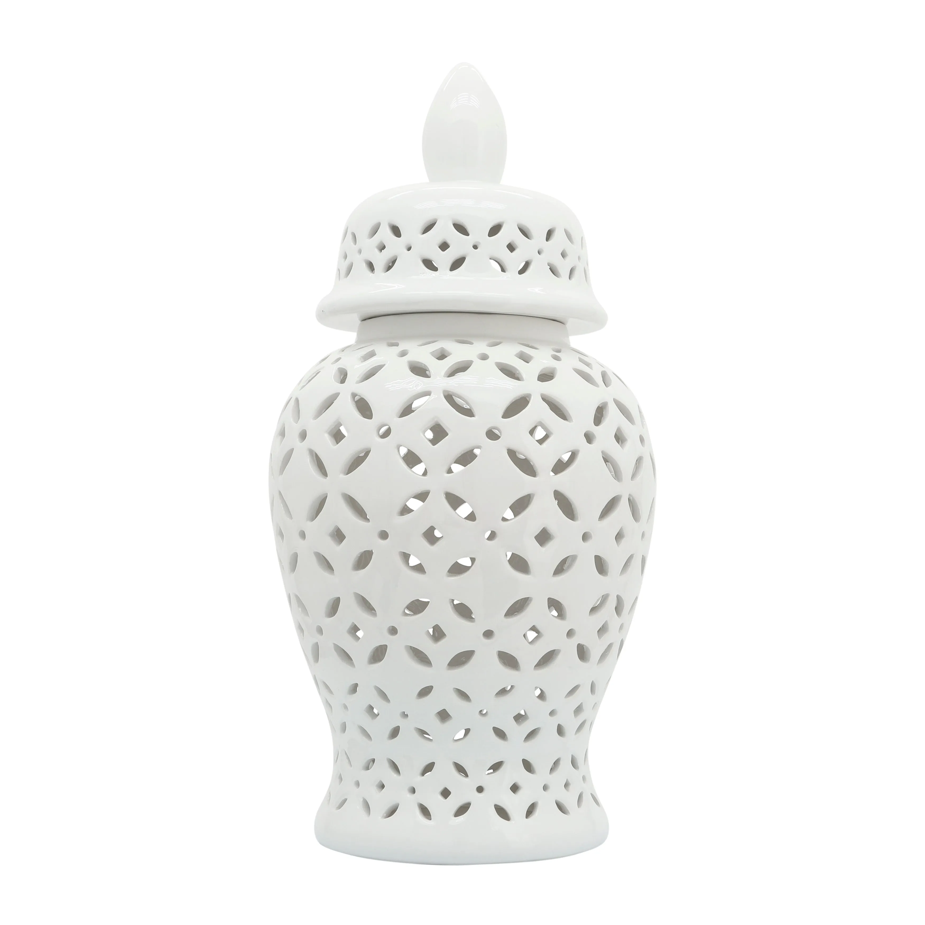 24" CUT-OUT DAISIES TEMPLE JAR, WHITE