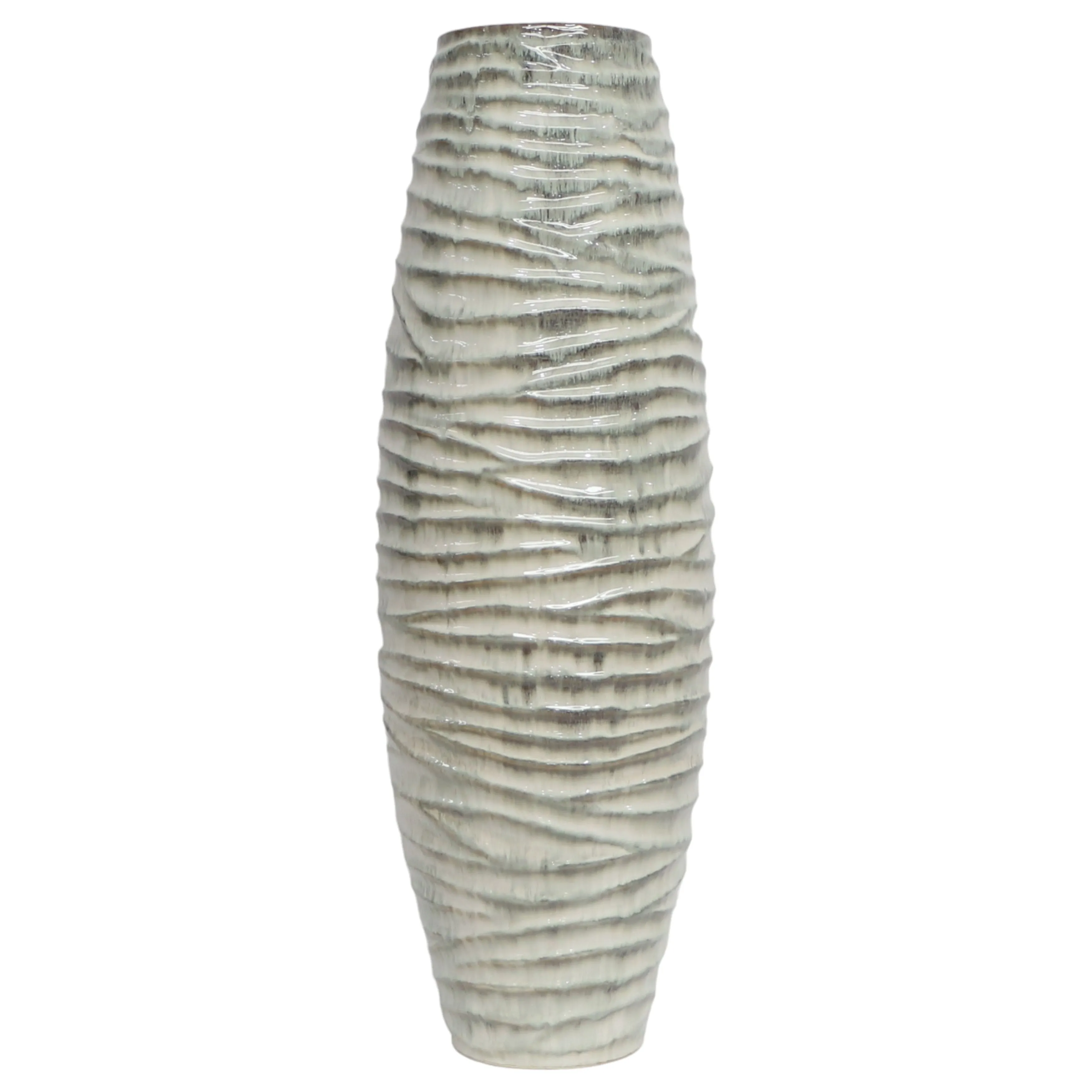 30" Decorah Large Cer Ribbed  Vase