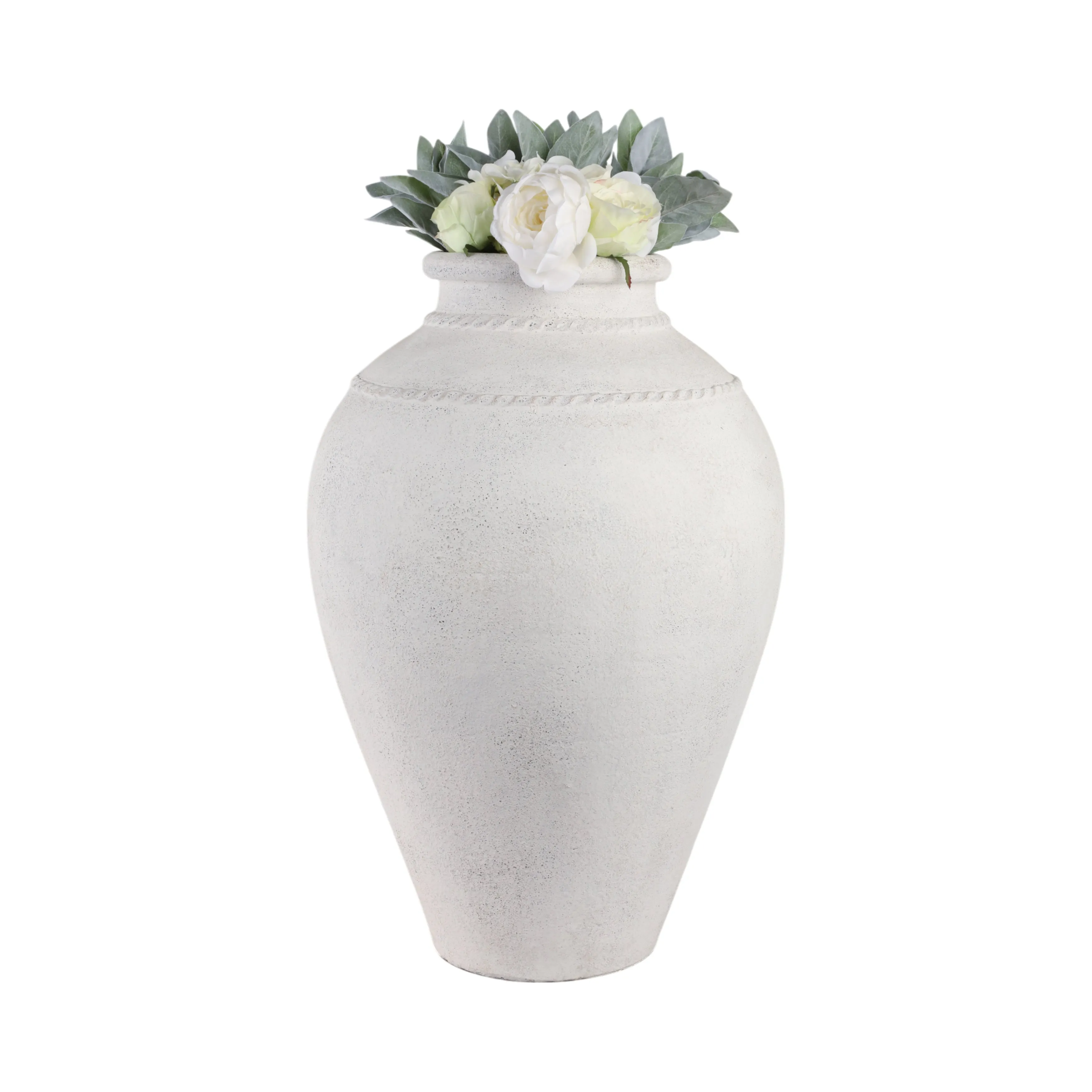30" Terracotta Floor Vase, Ivory