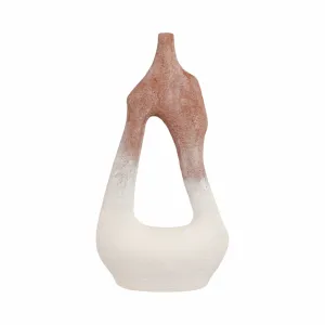 36" Curvy Open Cut-out Terracotta Vase, White Mult