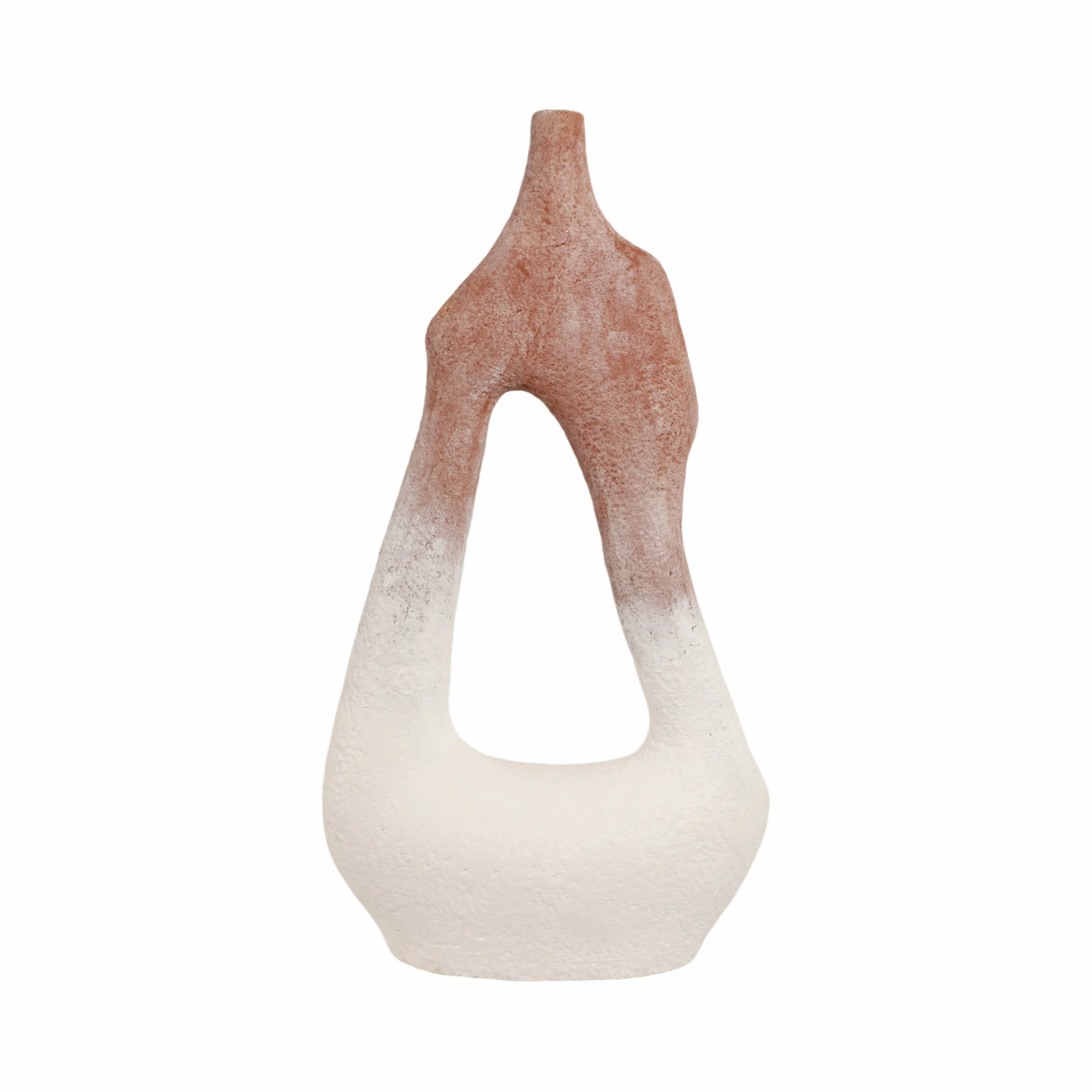 36" Curvy Open Cut-out Terracotta Vase, White Mult