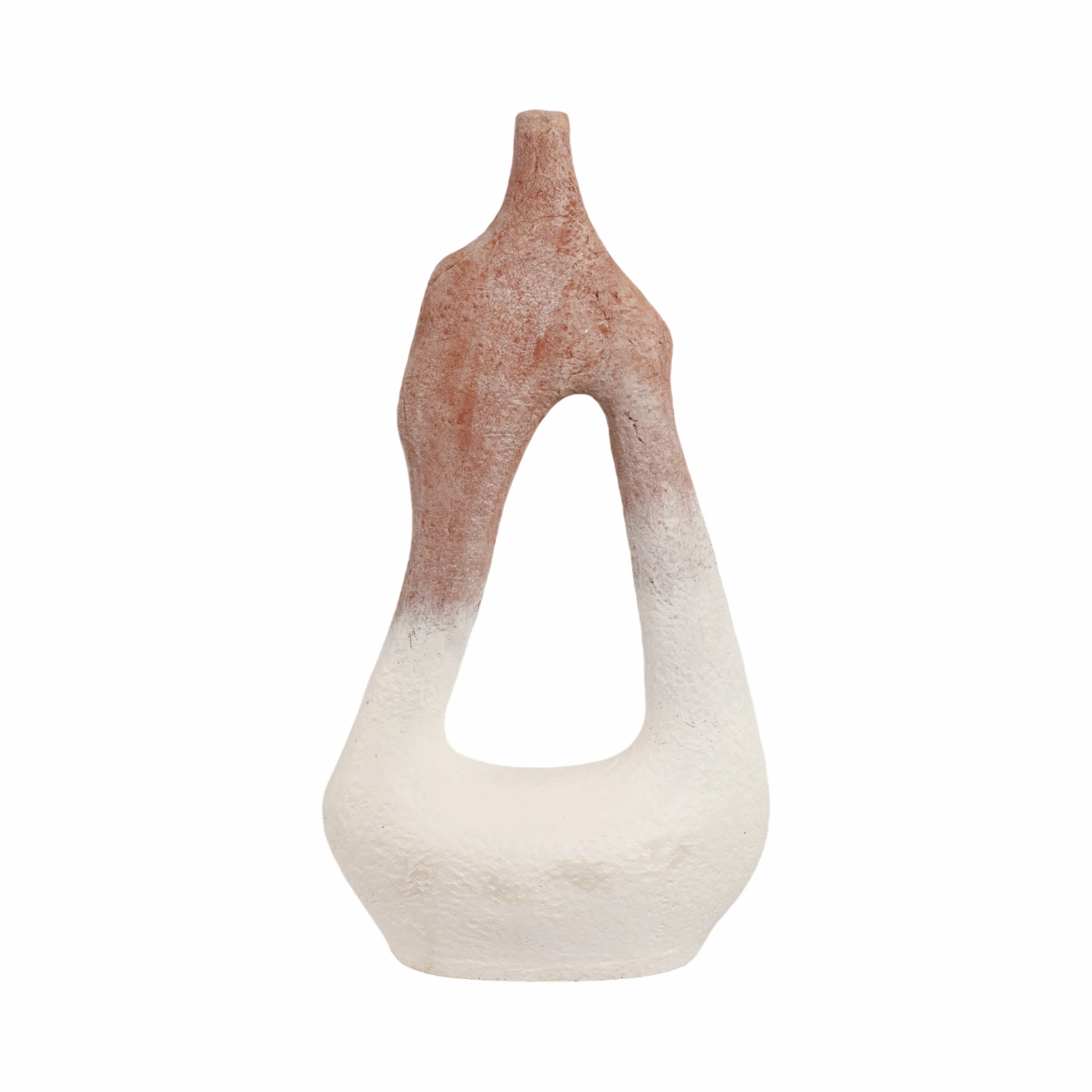 36" Curvy Open Cut-out Terracotta Vase, White Mult