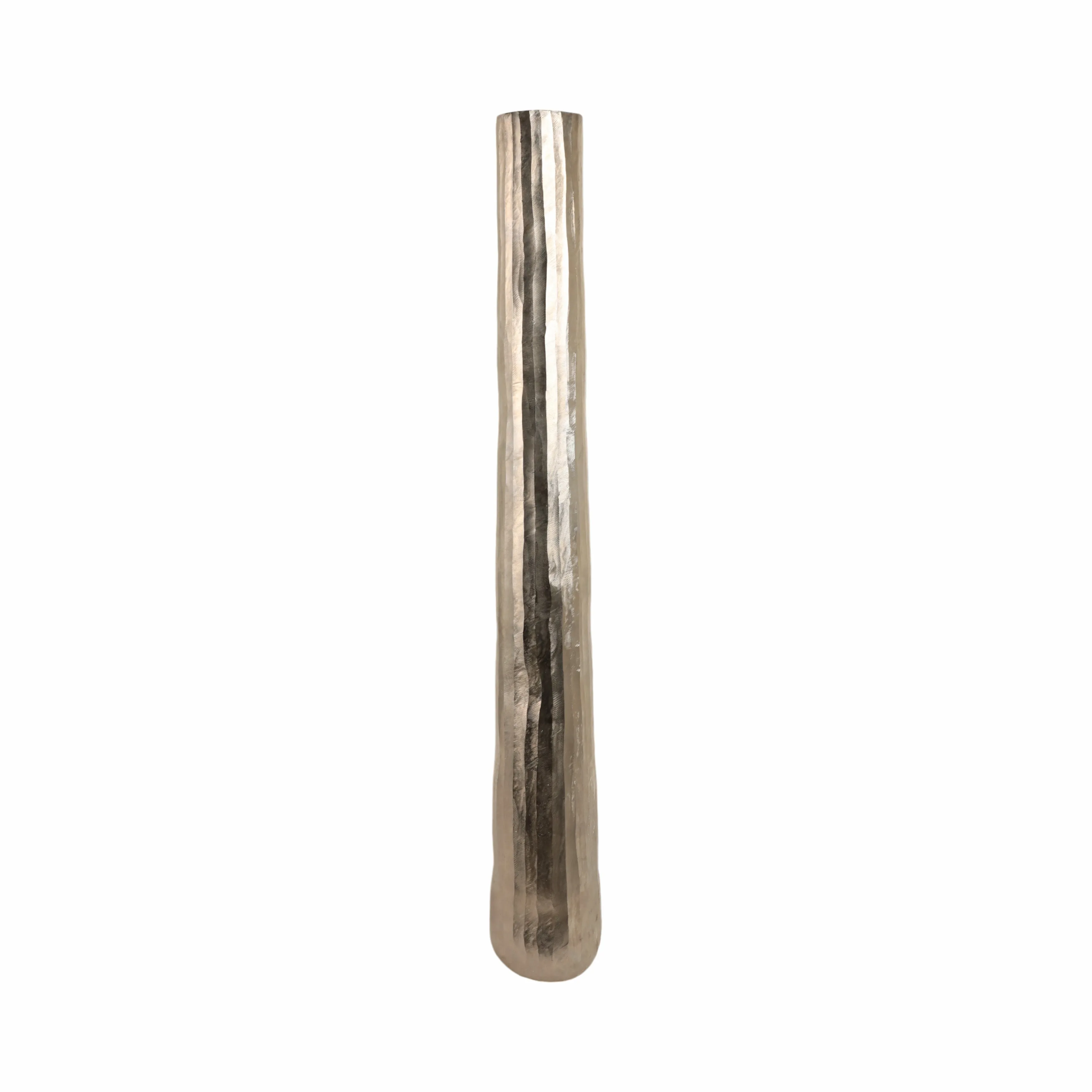 58" Rounded Etched Metal Floor Vase, Silver
