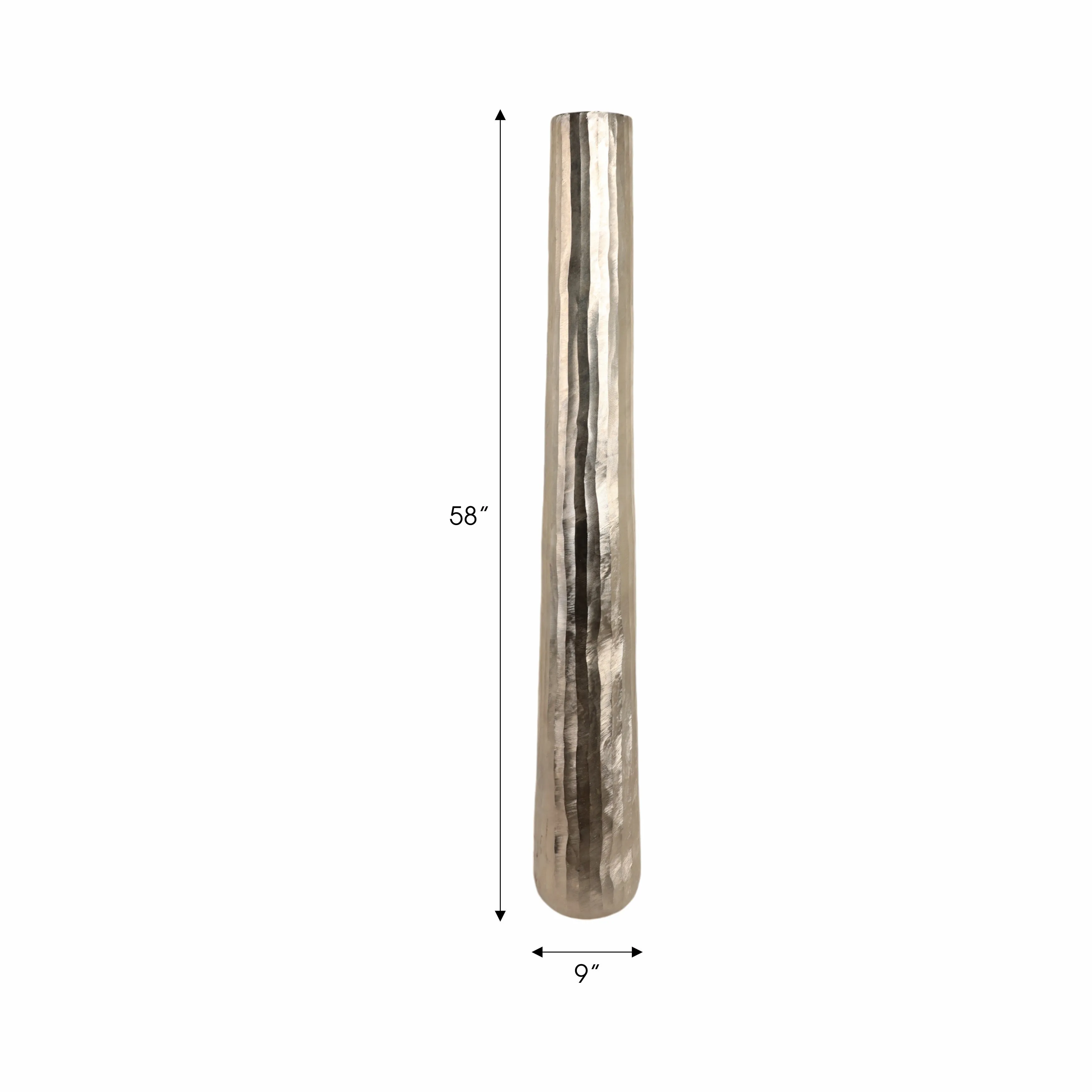 58" Rounded Etched Metal Floor Vase, Silver