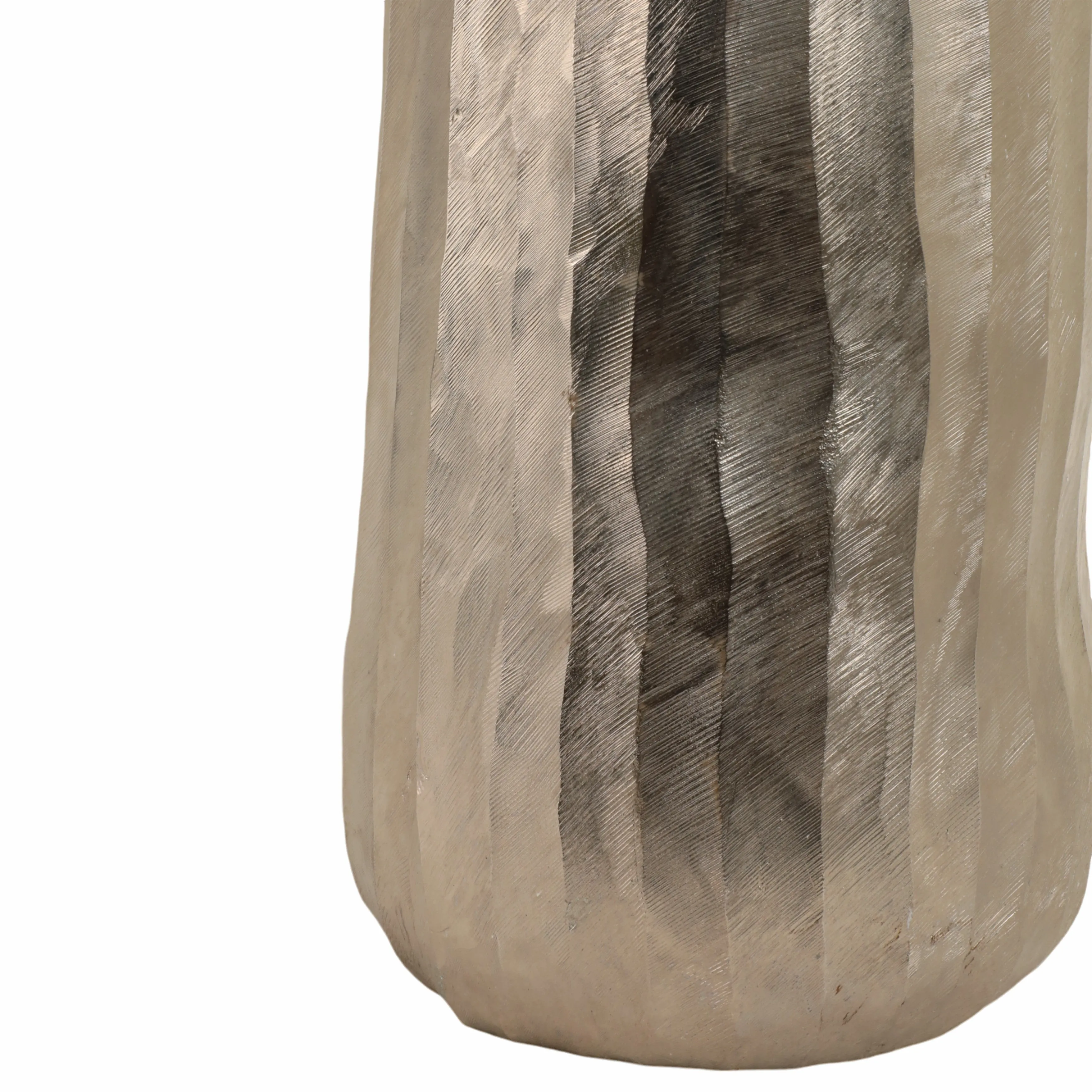 58" Rounded Etched Metal Floor Vase, Silver