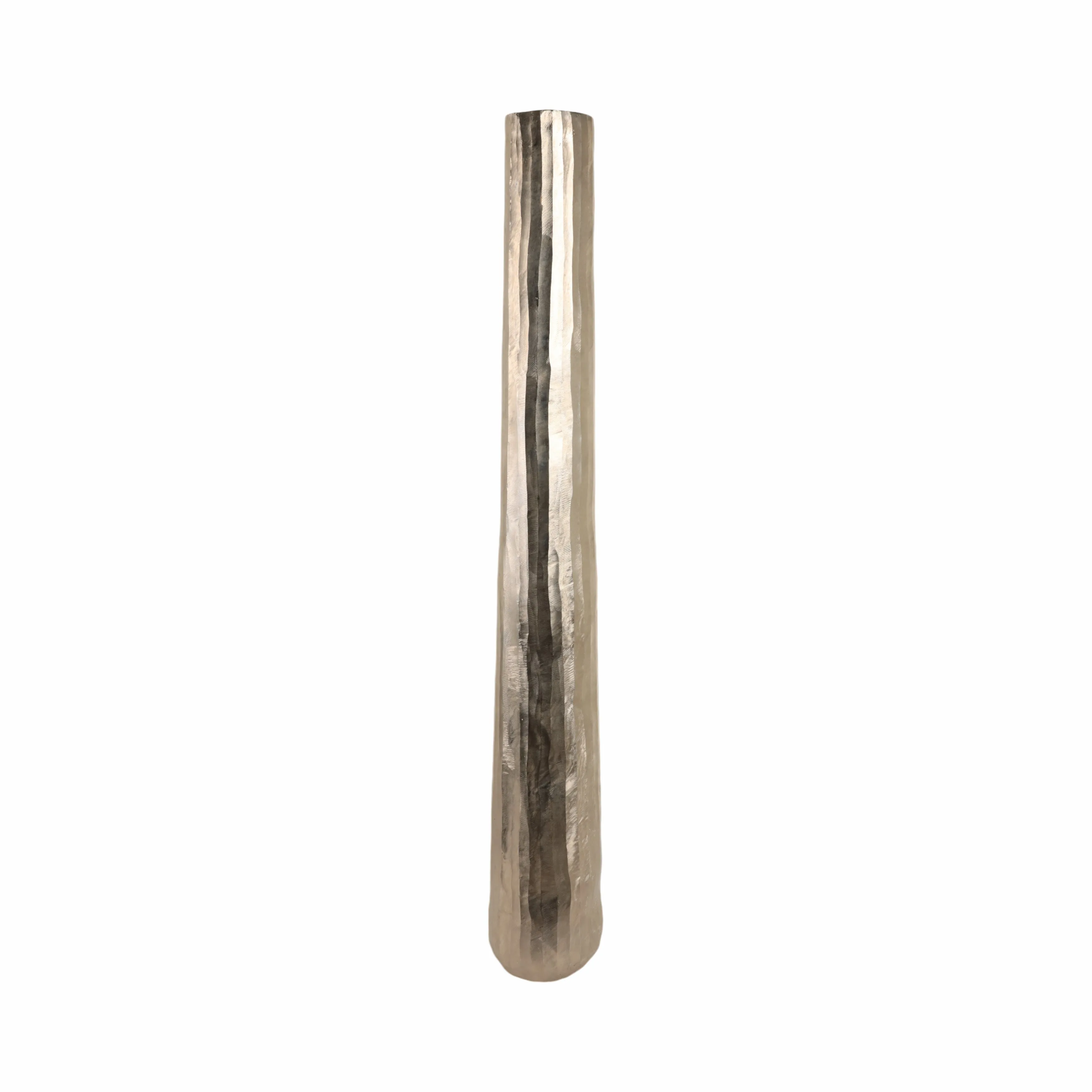 58" Rounded Etched Metal Floor Vase, Silver