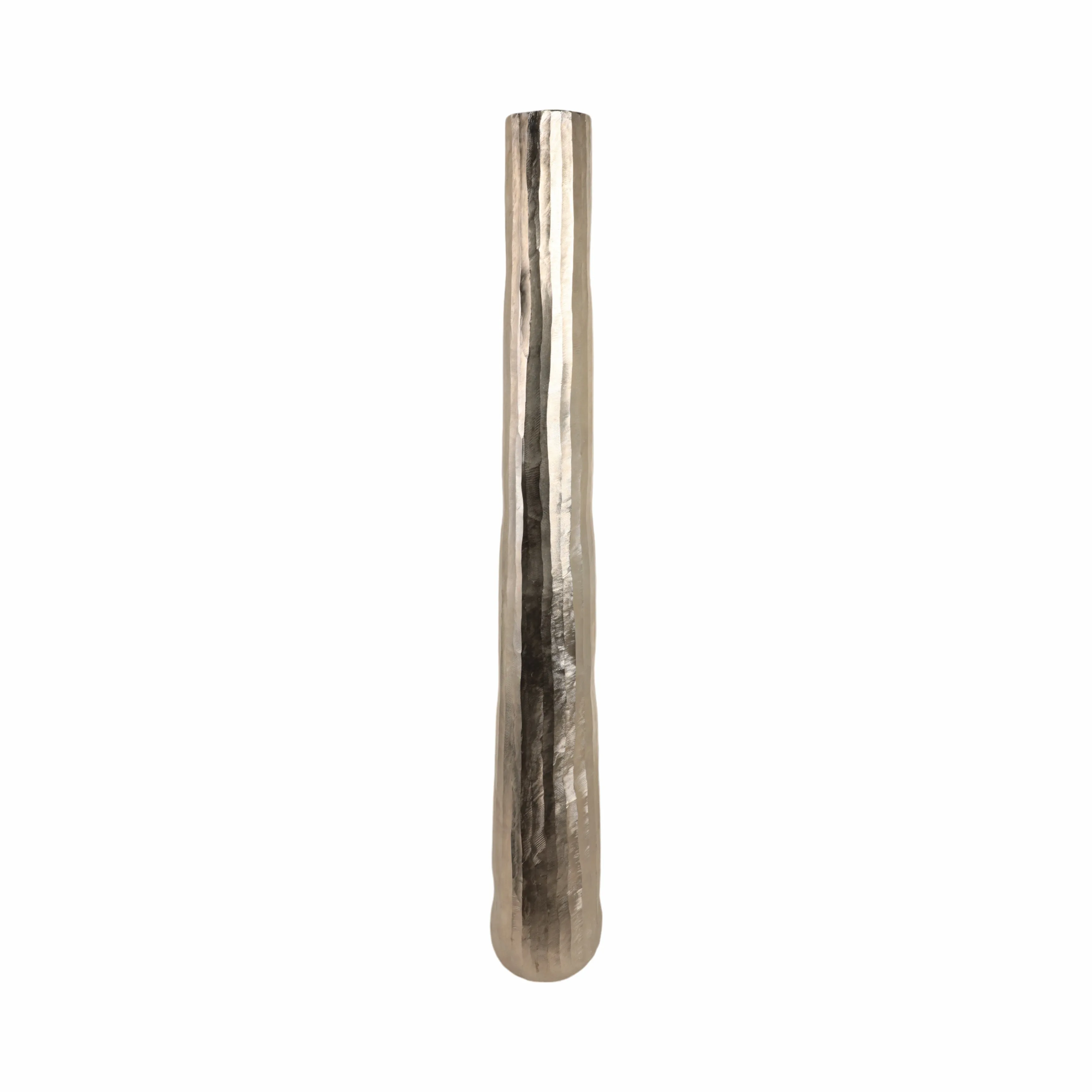 58" Rounded Etched Metal Floor Vase, Silver
