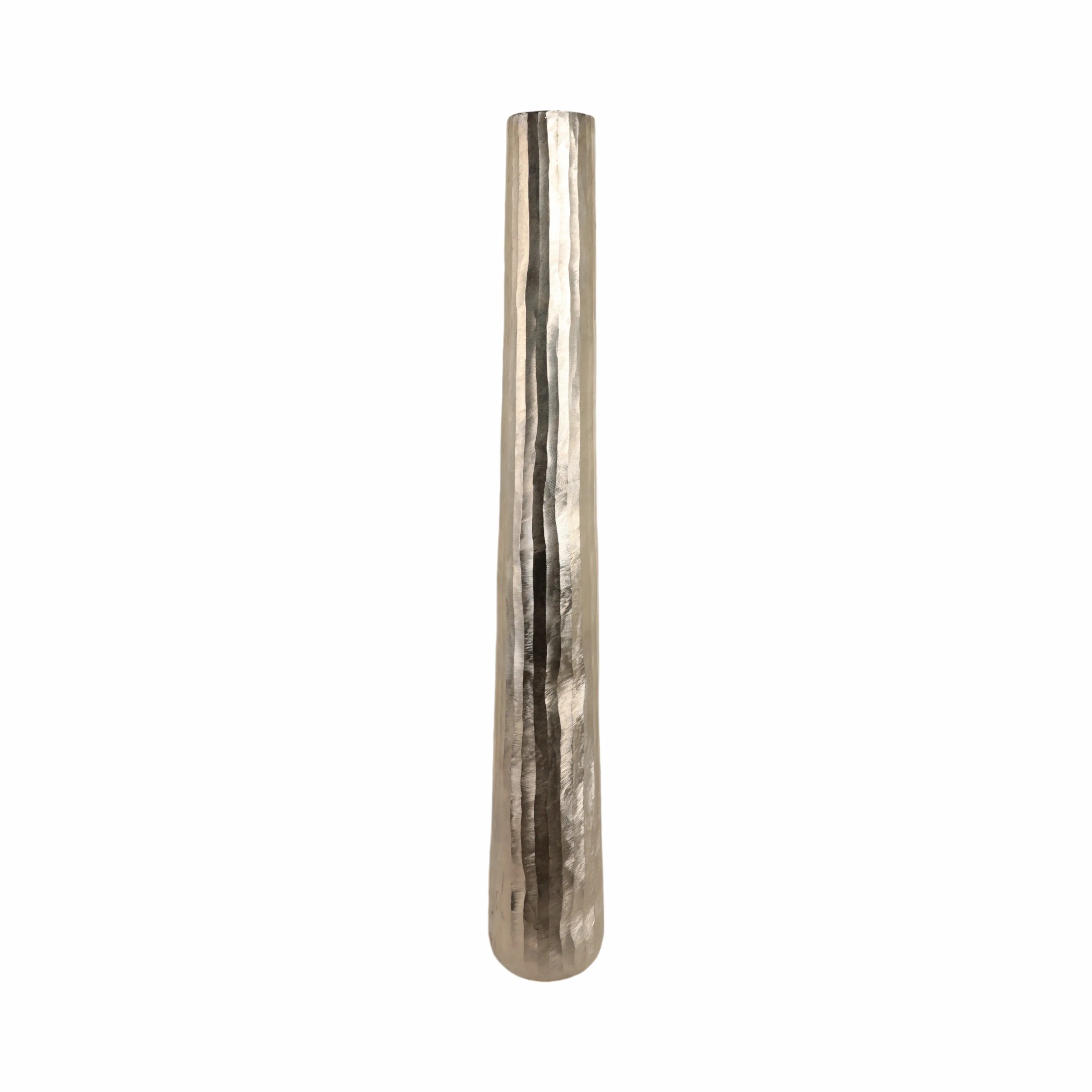 58" Rounded Etched Metal Floor Vase, Silver