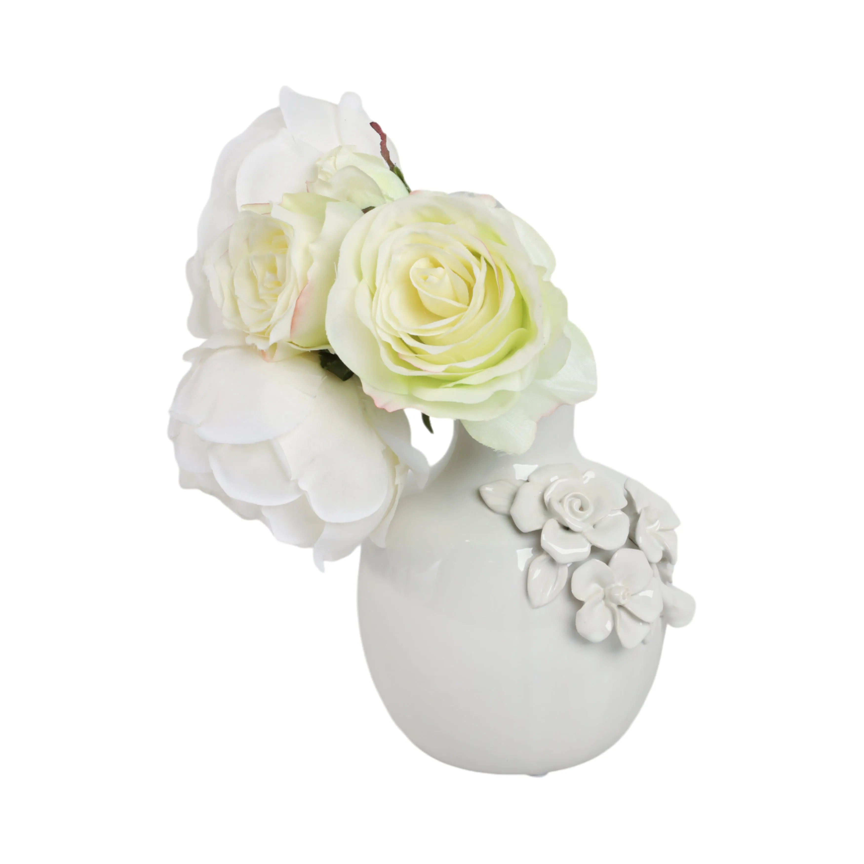 6x5" Rose Applique Bud Vase, Cream