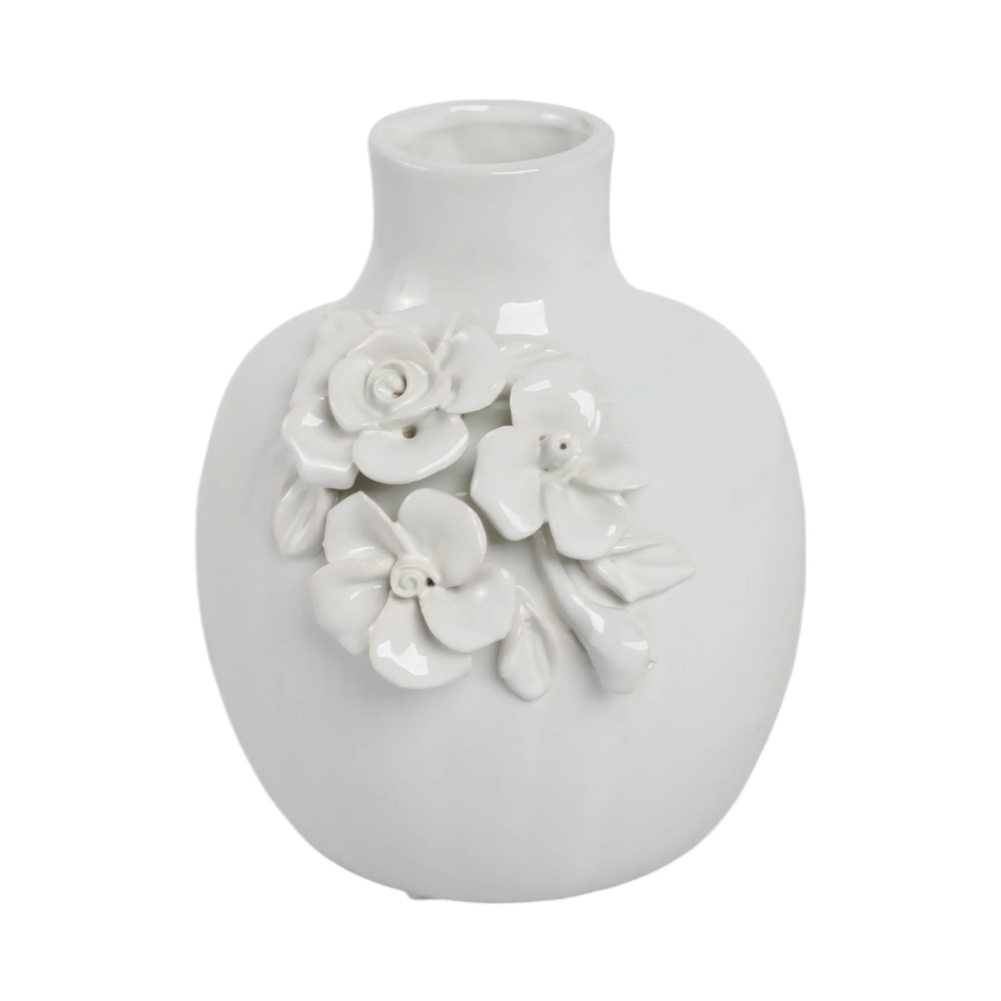 6x5" Rose Applique Bud Vase, Cream